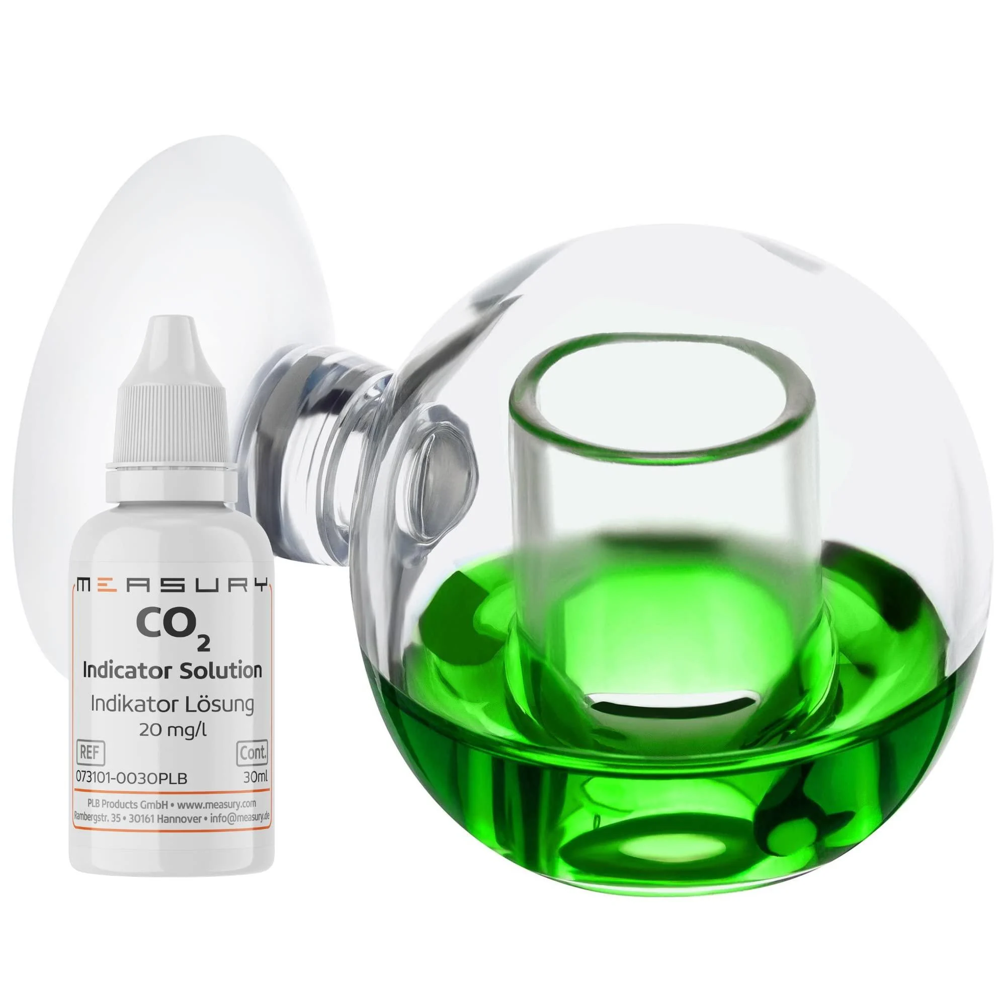 Measury CO2 continuous test aquarium 'Orb' with 30 ml test liquid 20 mg/l CO2 test aquarium drop checker CO2 tester