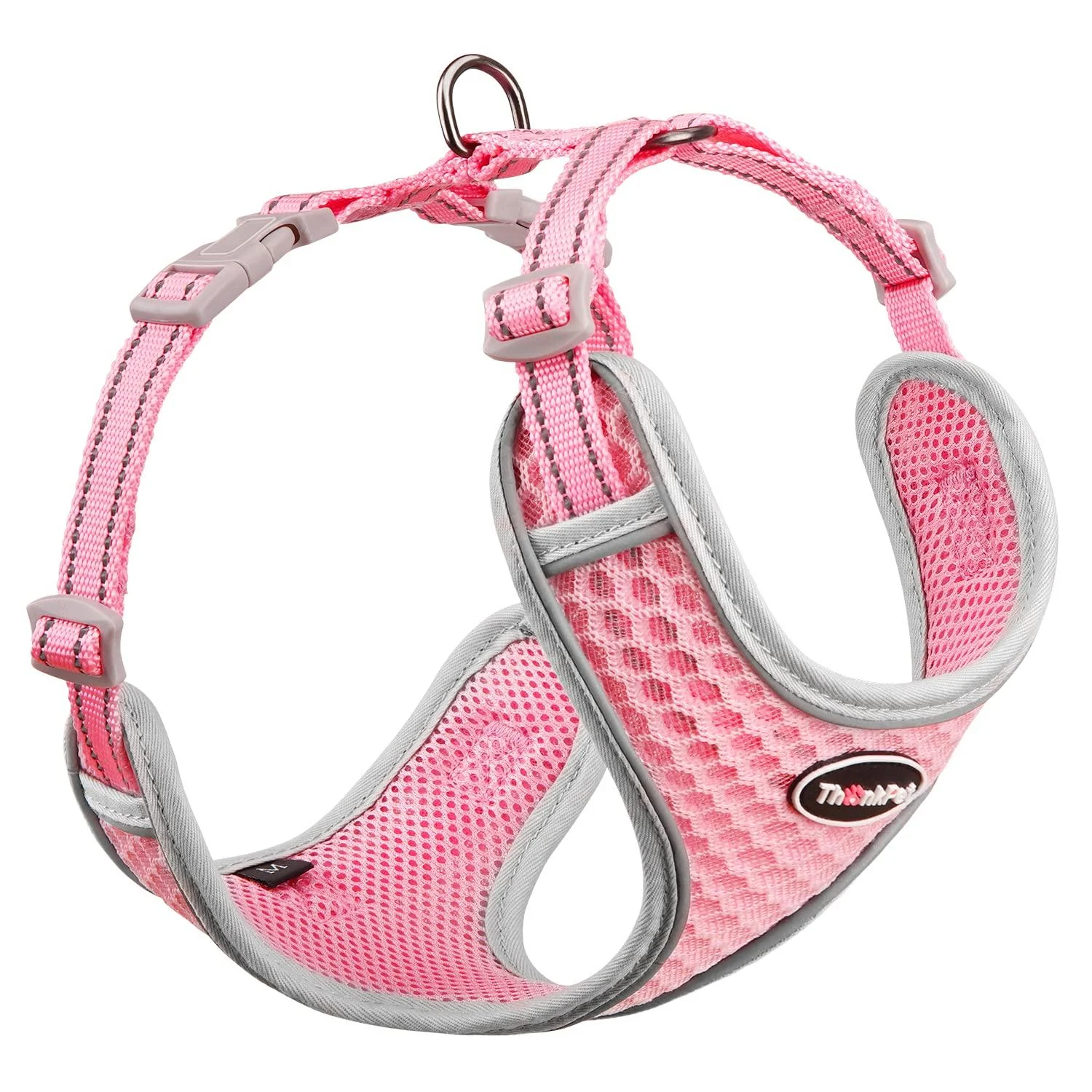 Thinkpet no-pull dog harness leash set breathable chest harness for small medium large dogs adjustable soft running harness safe control padded reflective safety harness (1 Pack) pink
