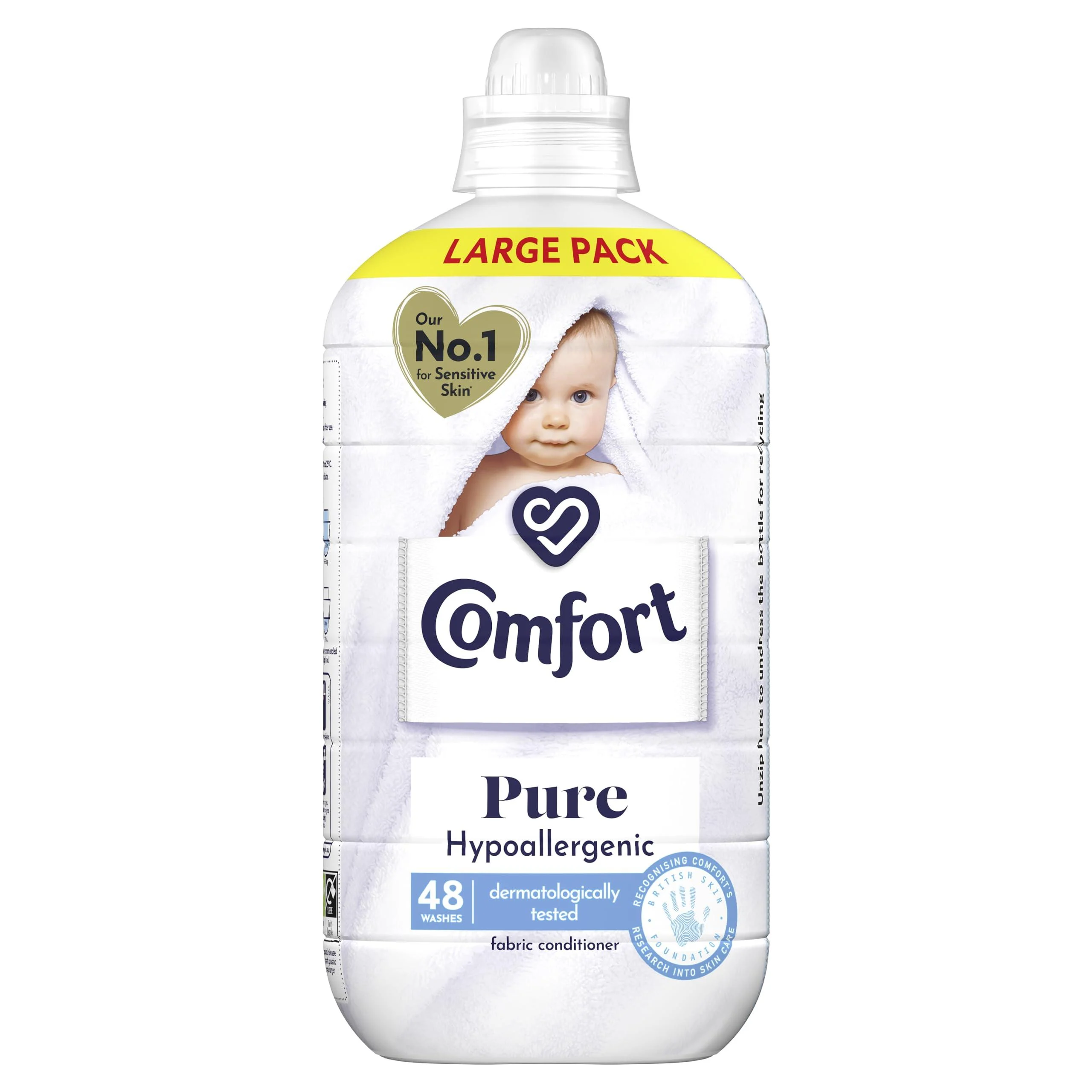 Comfort Pure Sensitive Fabric Conditioner dermatologically tested gentle next to sensitive skin 48 washes (1.44 L)