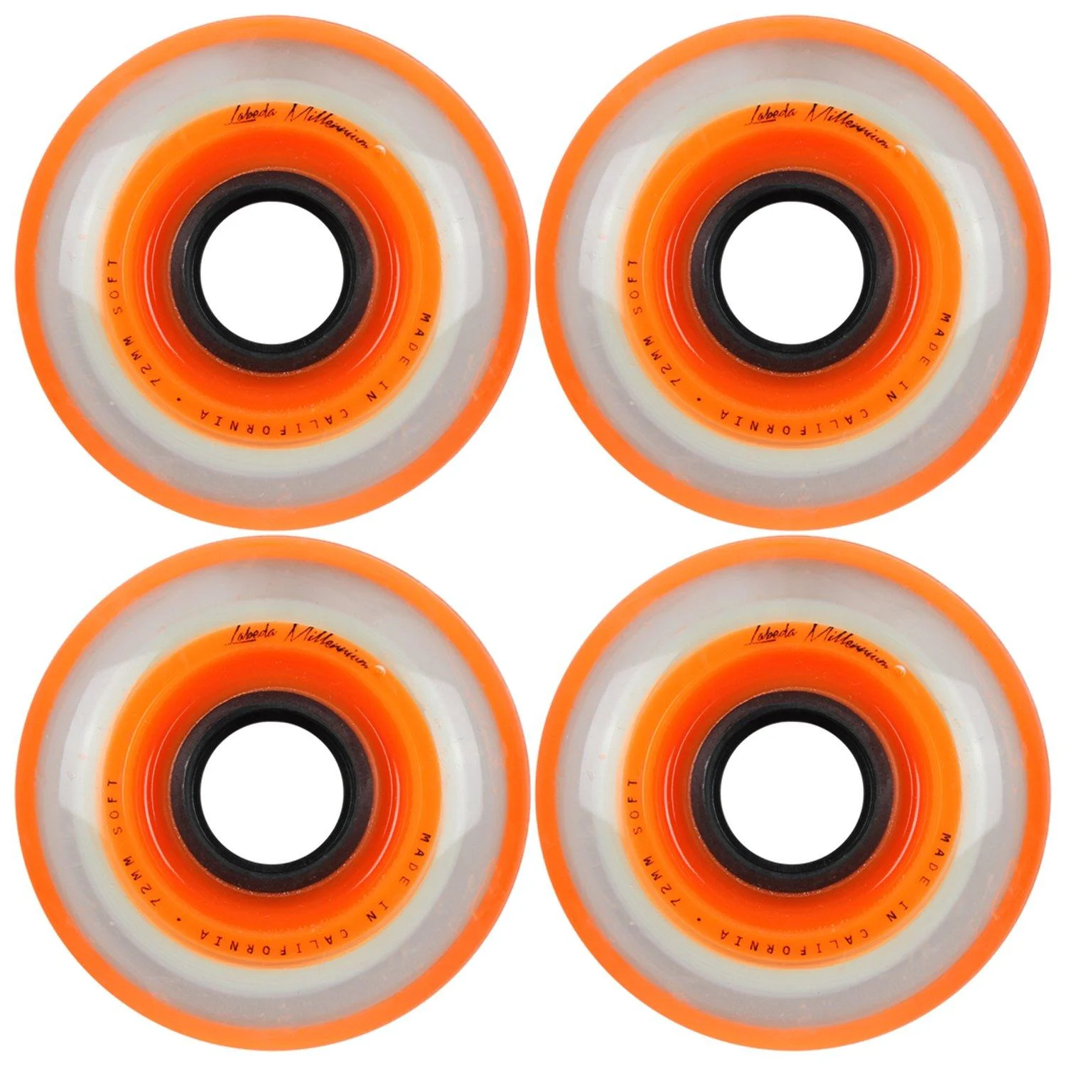 Labeda Millenium Inline Skate Wheels 4 Pack Orange - Soft 76mm