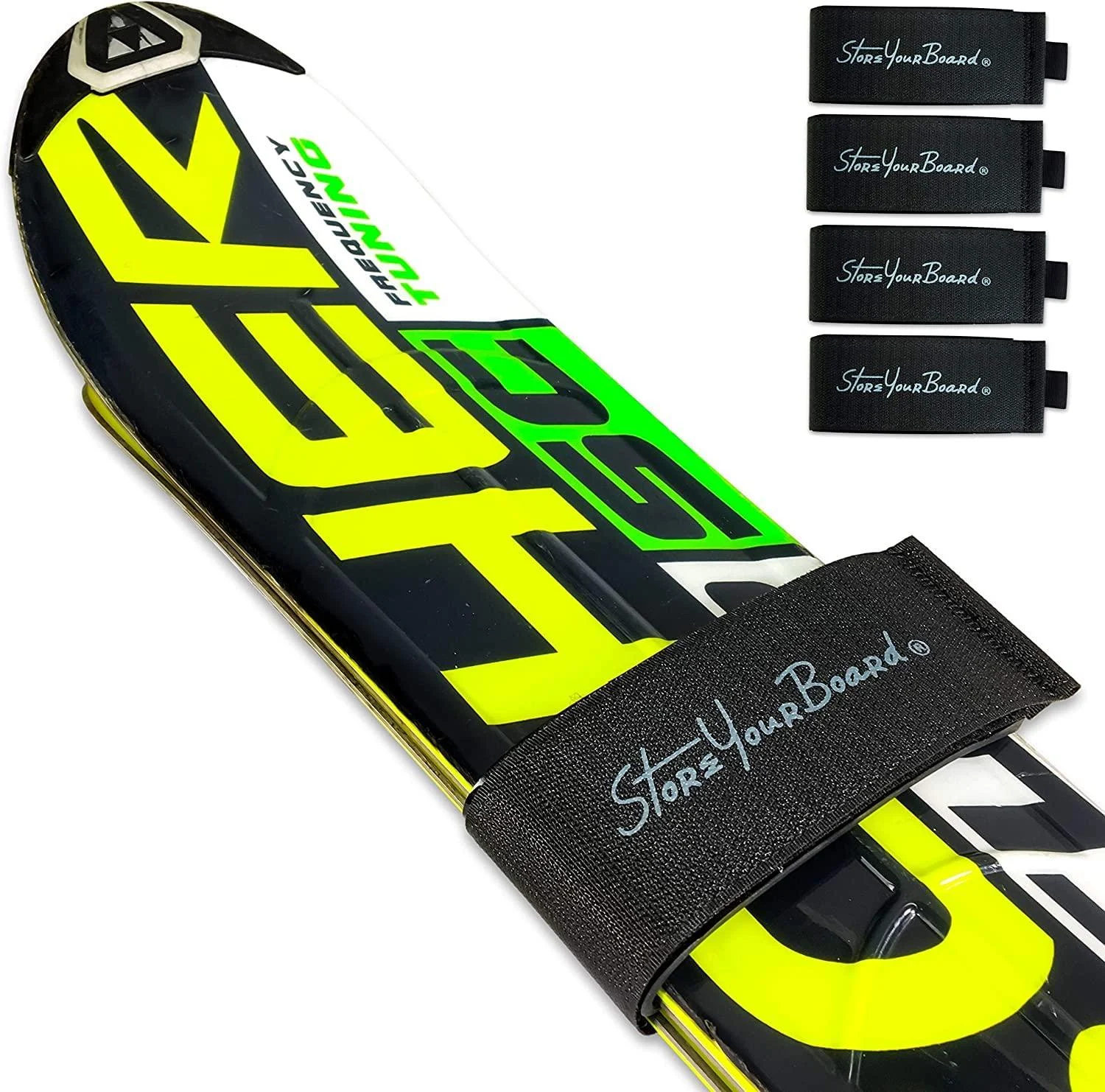 StoreYourBoard Mountain Essential Ski Wrap Straps, 4 Pack, Universal Fit, Hook and Loop Fasteners, Black Arctic Black