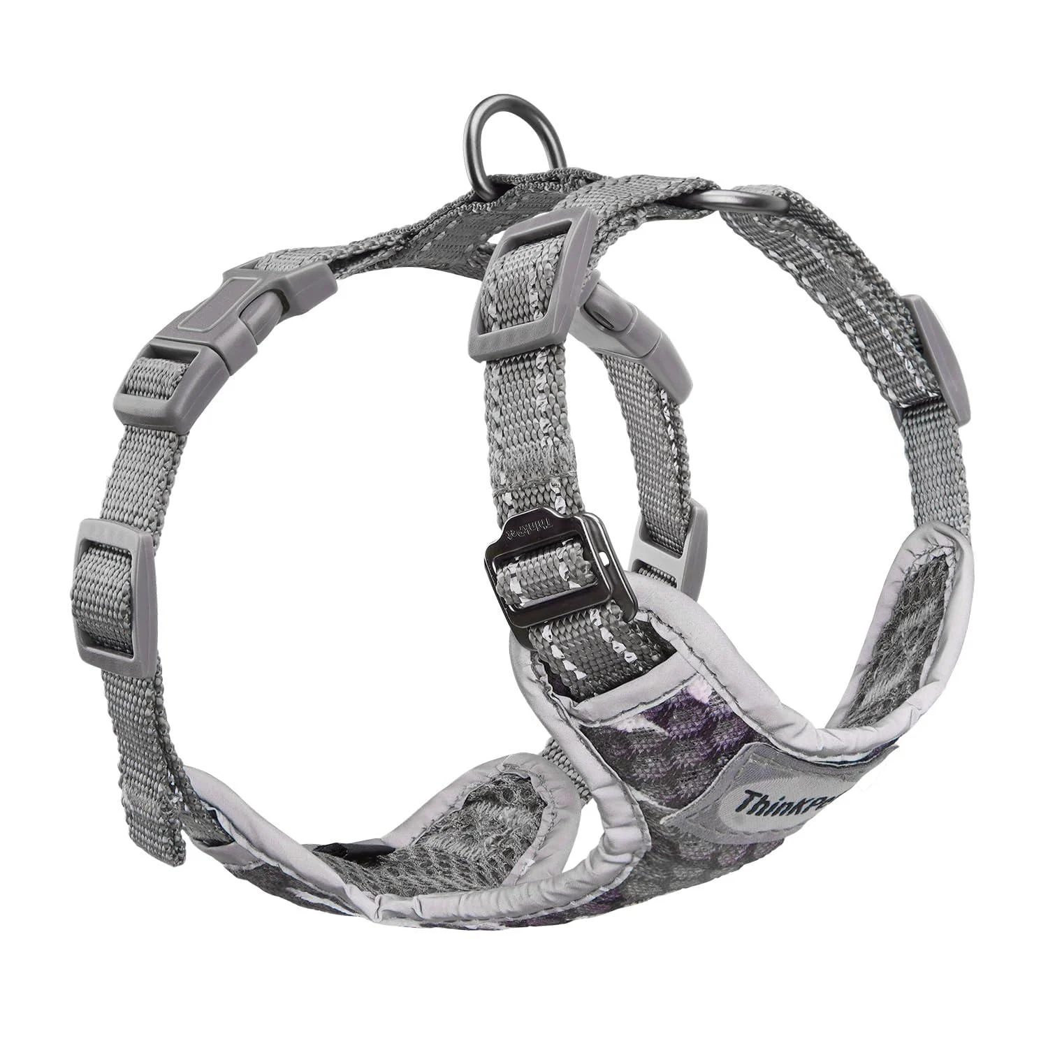 Thinkpet no-pull dog harness leash set breathable chest harness for small medium large dogs adjustable soft running harness safe control padded reflective safety harness 2xs (1 Pack) gray