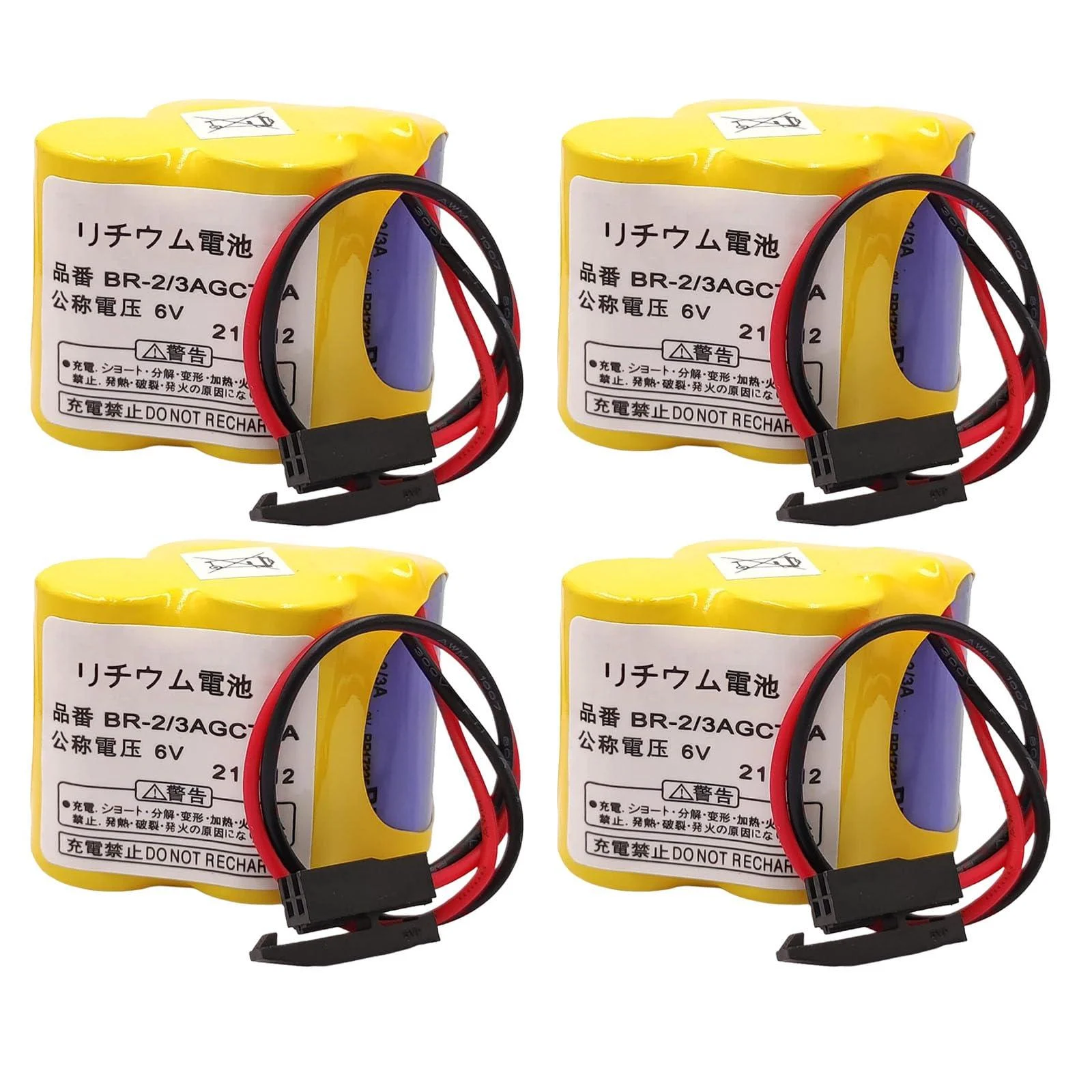 Pack of 4 BR-2/3AGCT4A 6V 4400mAh Replacement Battery Replace for FANUC A98L-0031-0025 CNC System with Black Plug Connector