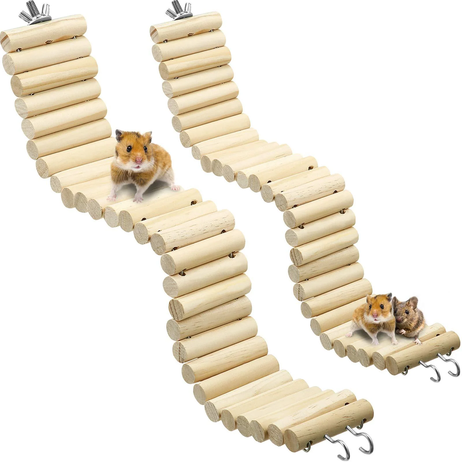 Sumind Wooden Pet Ladder Bridge 2 Pieces Soft Animal Bridge Toy Bendable Cage Habitat Toy for Hamster Mouse Chipmunk and Other Small Animals Wooden Color