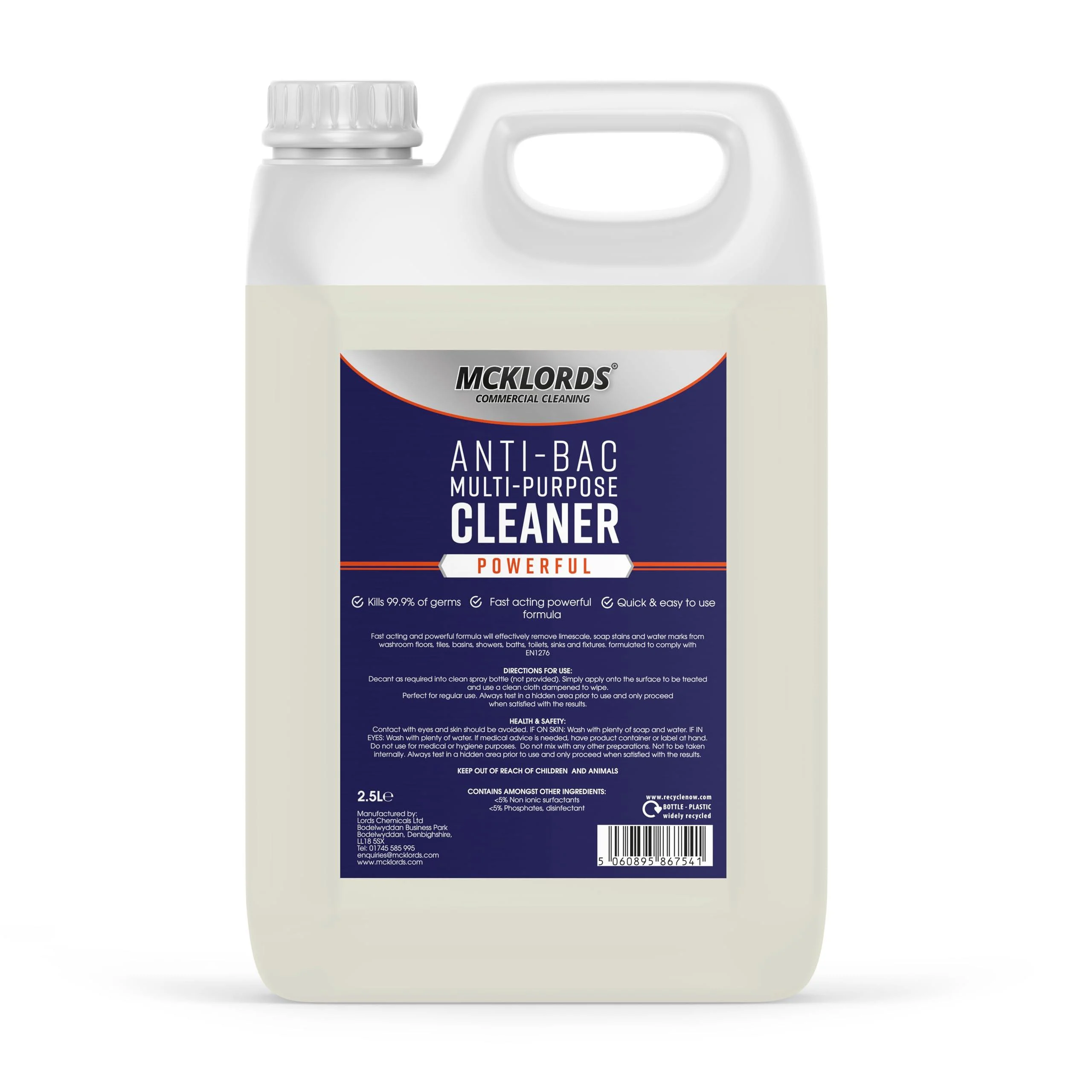 McKLords Commercial Anti-Bacterial Multi-Purpose Cleaner 2.5 Litre