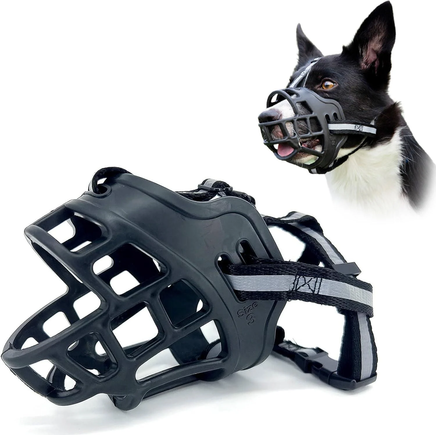 Dog Muzzle for Large Breed Adjustable Dogs Muzzles for Xl Bully Breathable Basket Muzzle with Reflective Strip to Prevent Biting Barking Chewing (X-Large) XLarge