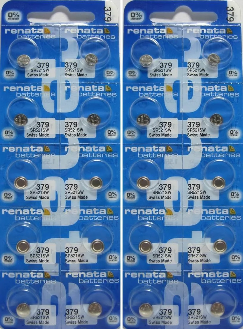 Renata 379 SR521SW Batteries - 1.55V Silver Oxide 379 Watch Battery (20 Count)