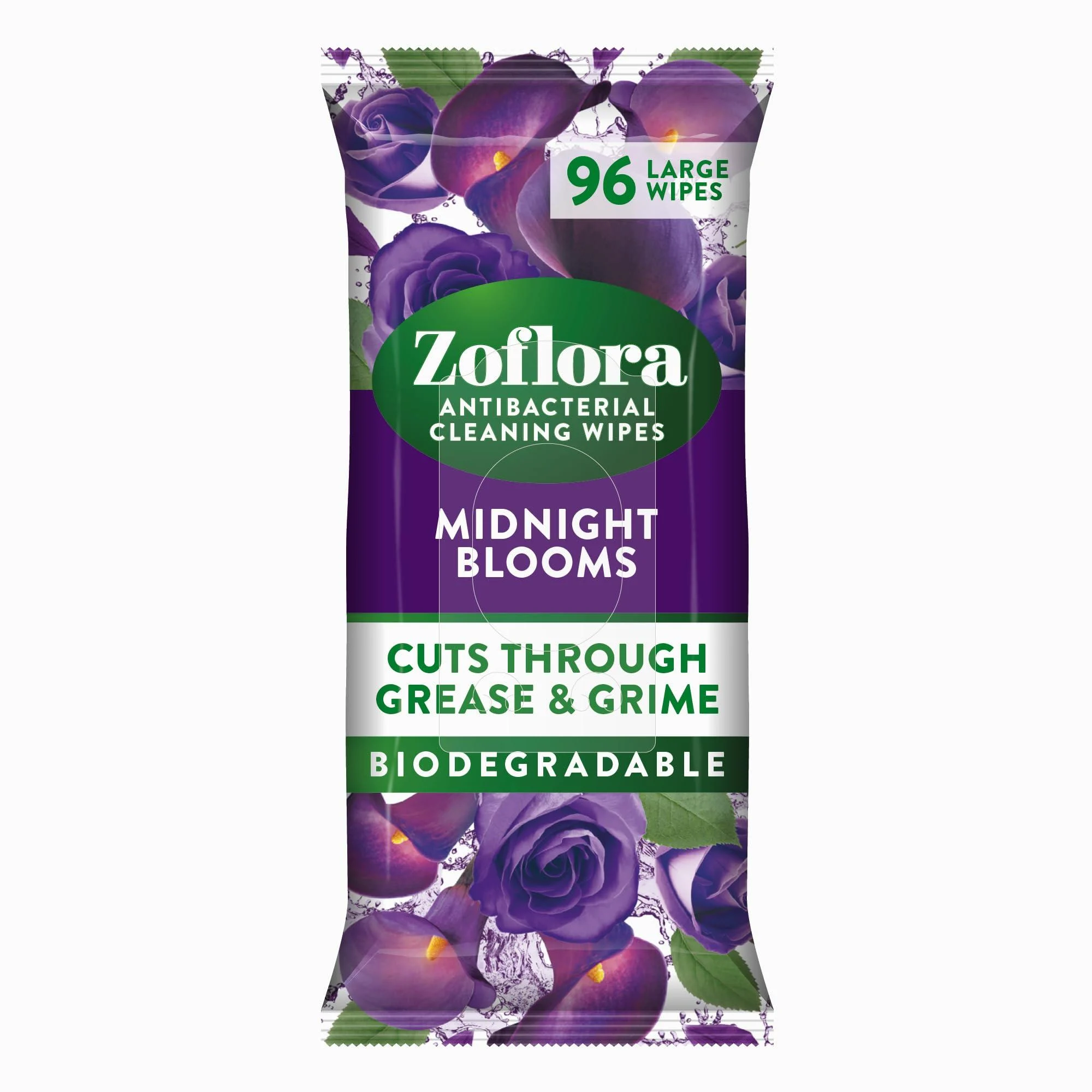 Zoflora Midnight Blooms Biodegradable Wipes Antibacterial Multi-surface Cleaning Wipes Convenient Quick Cleaning (Pack of 1 96 Wipes)