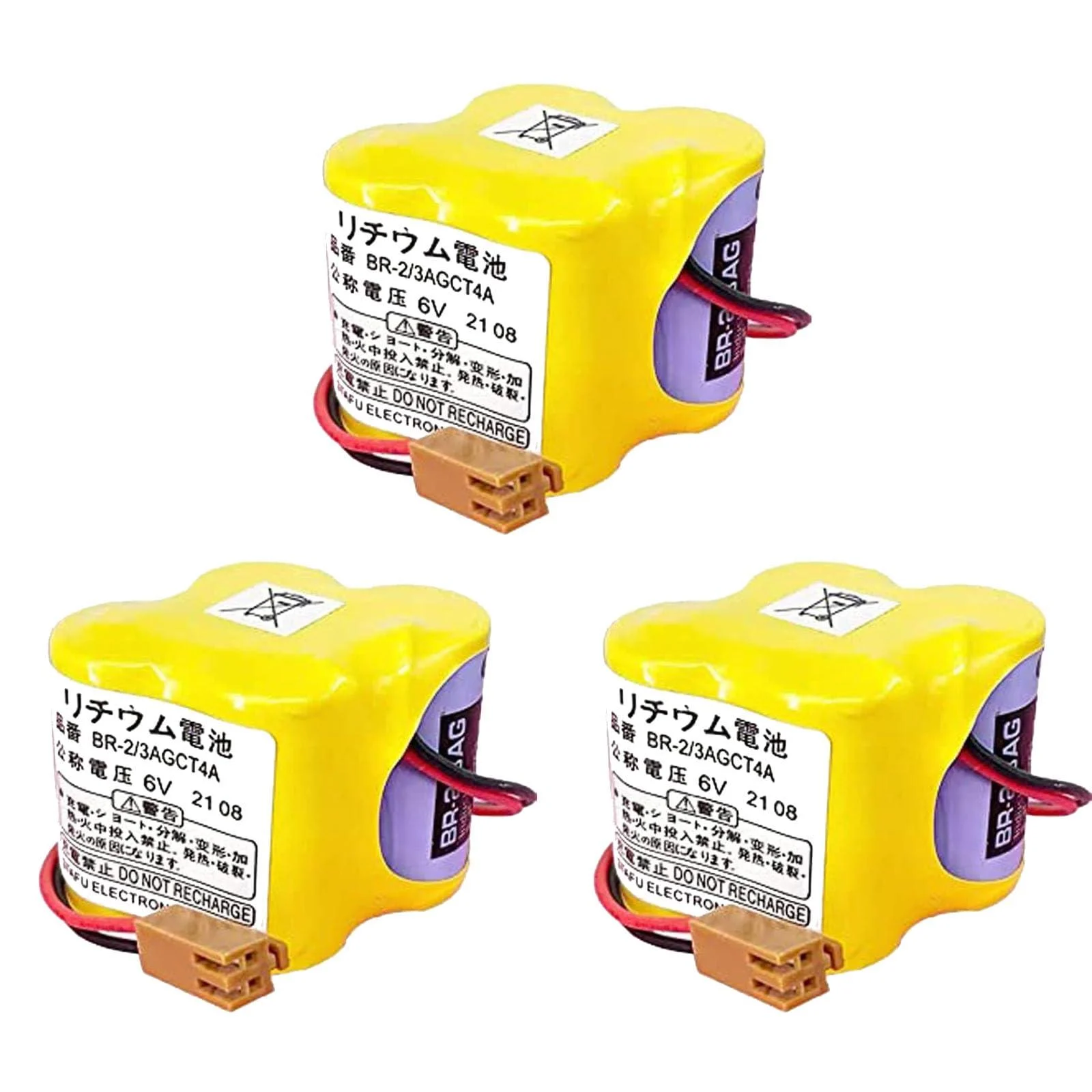 (3-Pack) BR-2/3AGCT4A /A98L-0031-0025 6V 4400mAh Replacement Battery Replace for FANUC CNC System with Brown Plug Non-Rechargeable