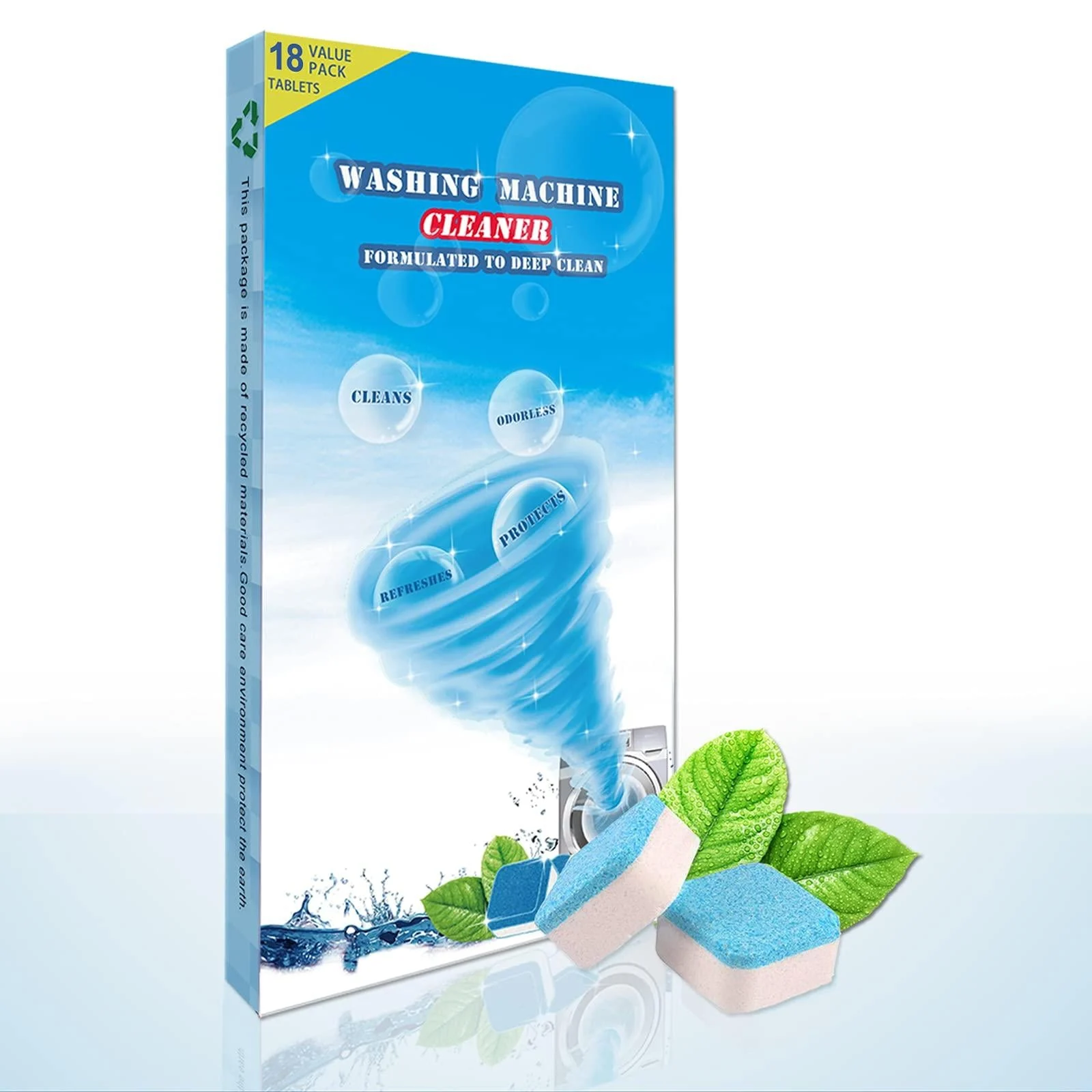 DOKIKO Washing Machine Cleaner 18 Pack- Deep Clean Tablets for HE Front Loader & Top Load Washer Eco-Friendly Septic Safe Deodorizer to Clean Inside Drum & Tub Seal.