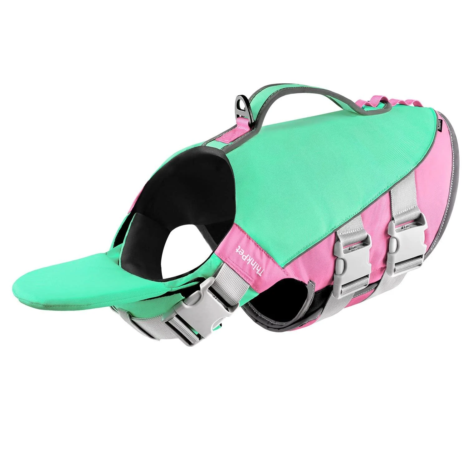 ThinkPet Dog Life Jacket Adjustable Life Jacket Reflective Lifesaver with Buoyancy Mint Green Pink M