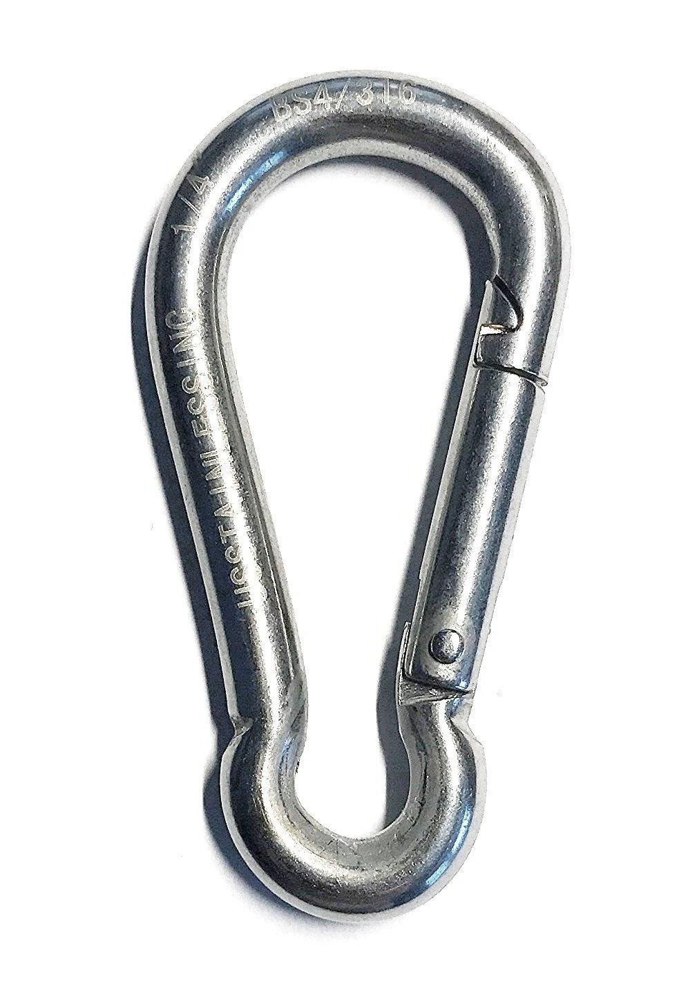 Stainless Steel 316 Spring Hook No Eye Carabiner 1/4" (6mm) Marine Grade - US Stainless
