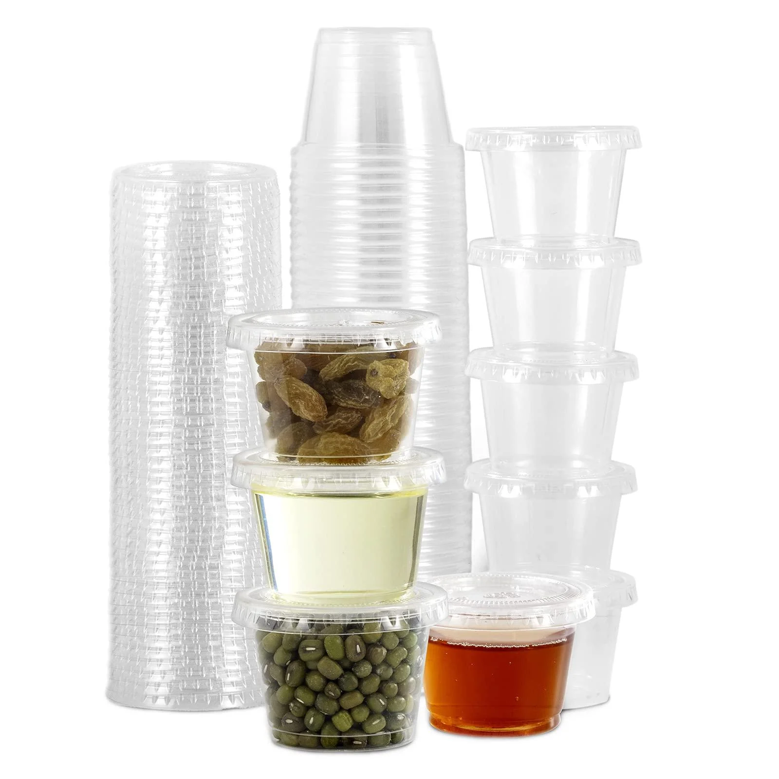 FICUCUSO 100 Sets - 1 oz Jello Shot Cups Condiment Containers Disposable Souffle Cups 1oz-100sets with lids