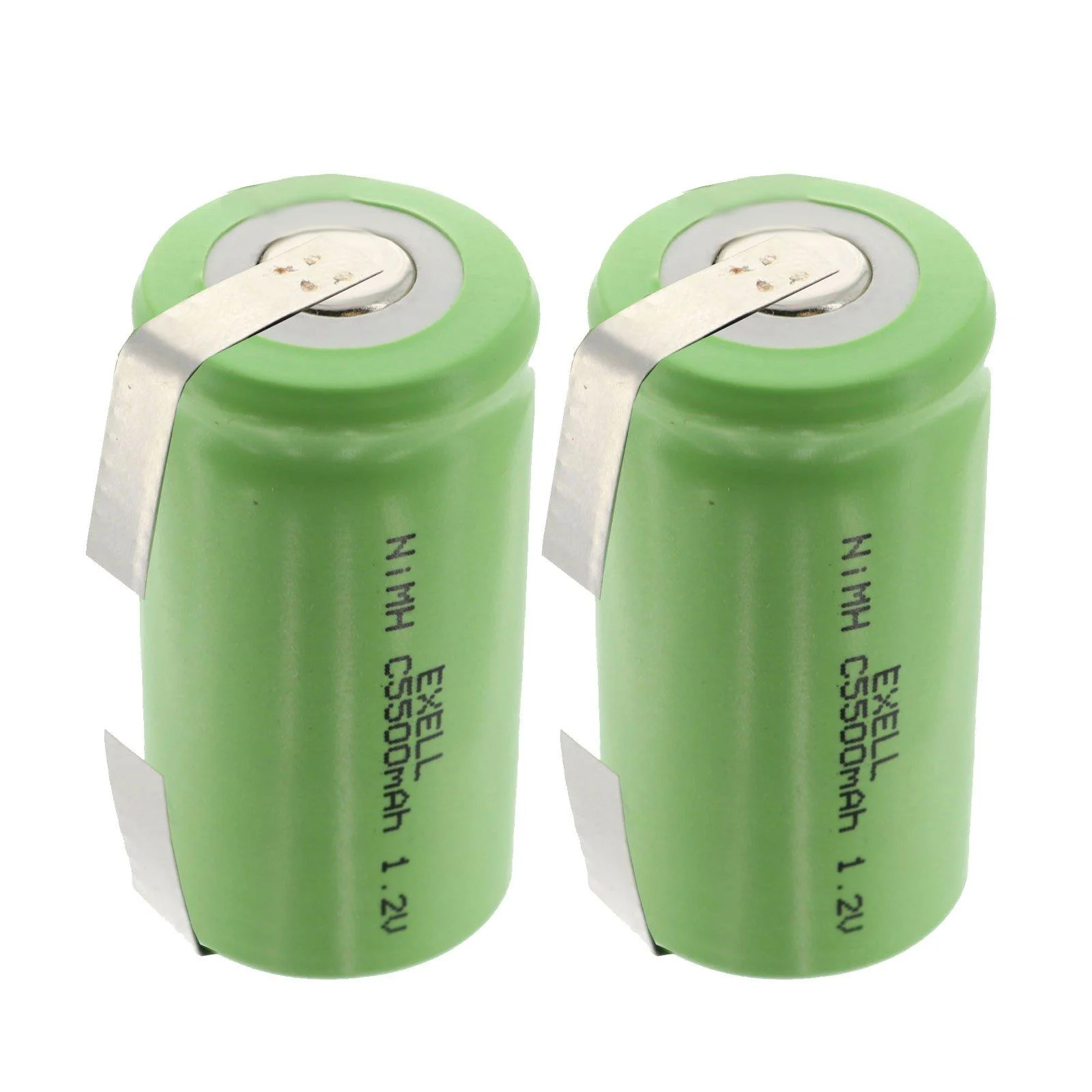 2x Exell 1.2V 5000mAh NiMH C Size Rechargeable Batteries w/Tabs use with airsoft radio receivers high power static applications (Telecoms UPS and Smart grid) electric tools Data Meters - Exell Battery