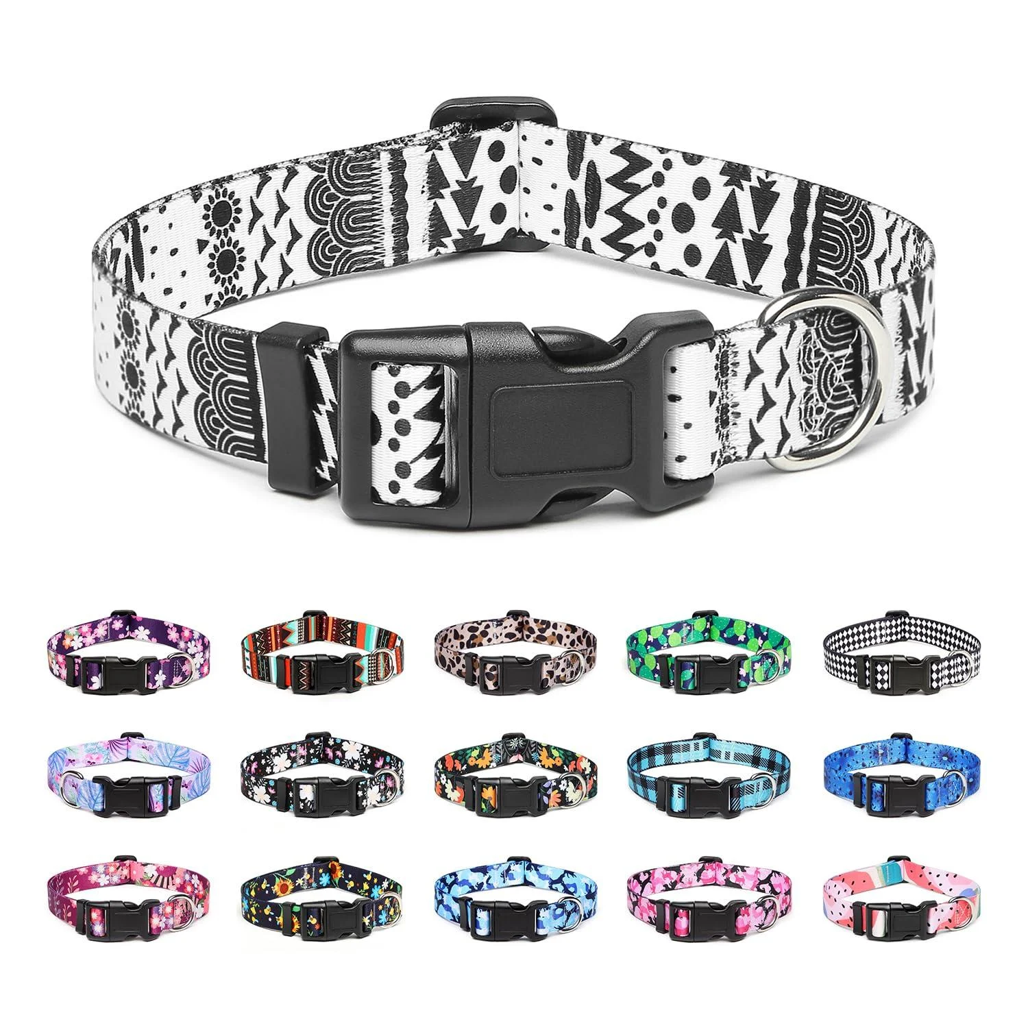 Mercano dog collar adjustable soft nylon comfort & robust patterned dog collar for small medium -sized dog puppies (L black white b) l black white b