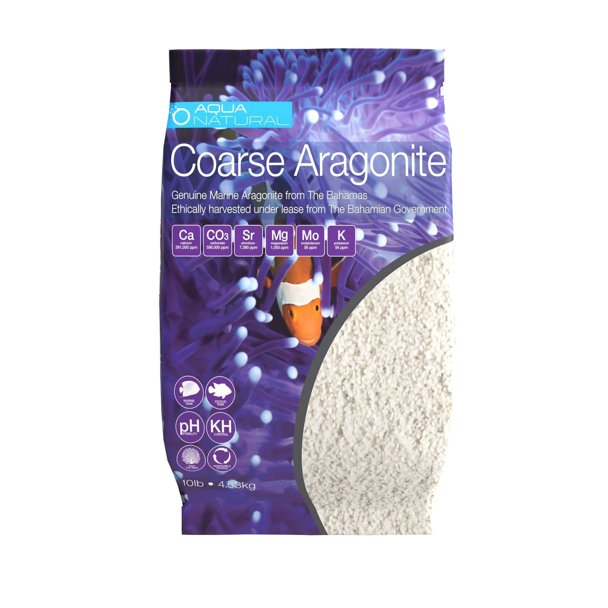 Coarse Aragonite 10lb Sand for Reef, Saltwater and Marine Aquariums - AquaNatural