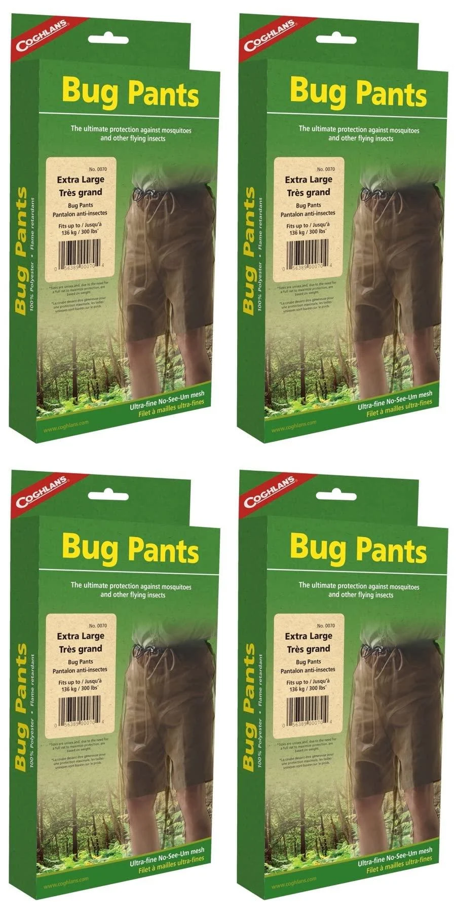 Coghlan's Bug Pants 100% Polyester Mesh, Extra Large (4-Pack)