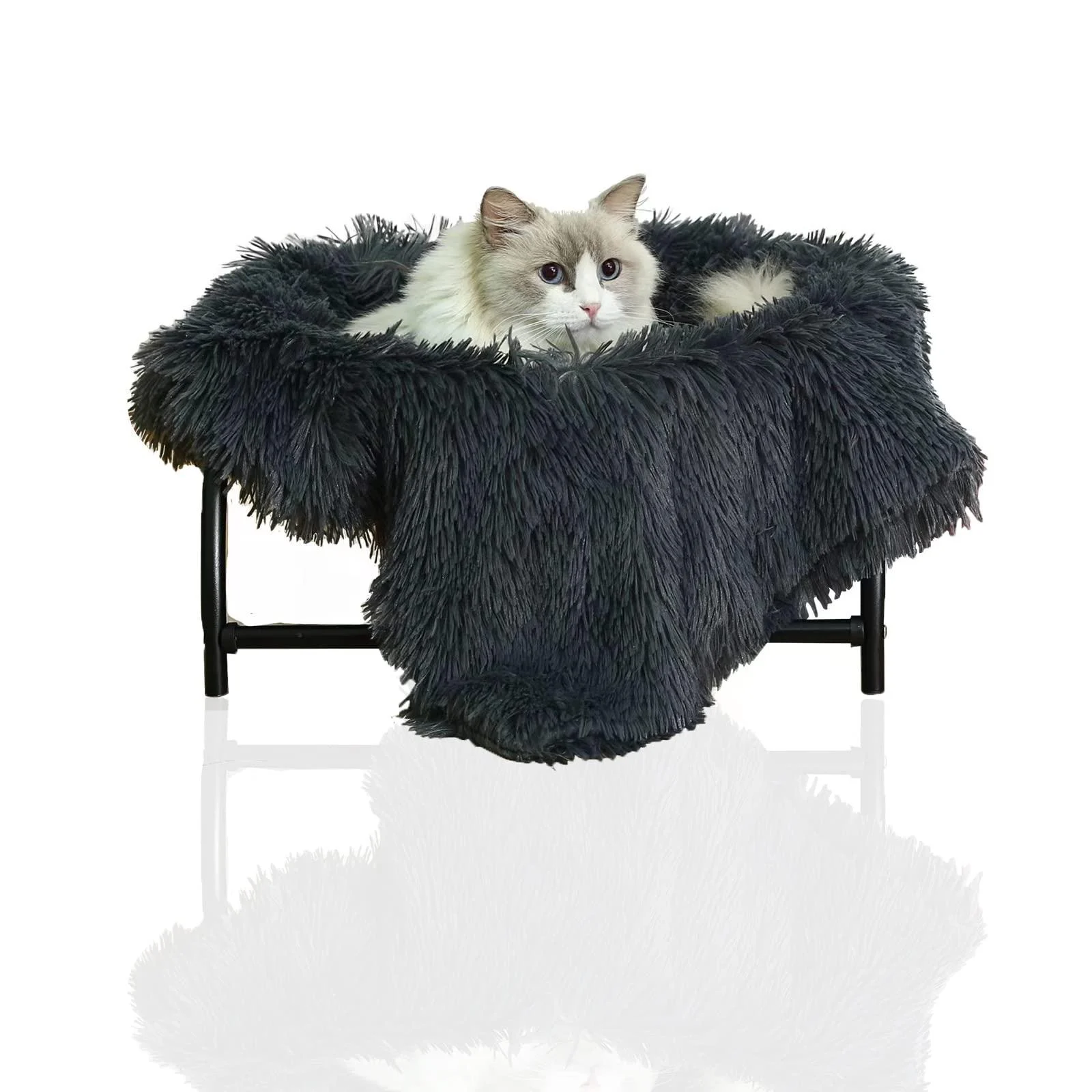 JUNSPOW Cat Bed Hammock + pet Blanket Set Cat Bed Blanket Dog Bed Blanket, Soft Pet Bed Blanket Grey Cat Bed With Blanket