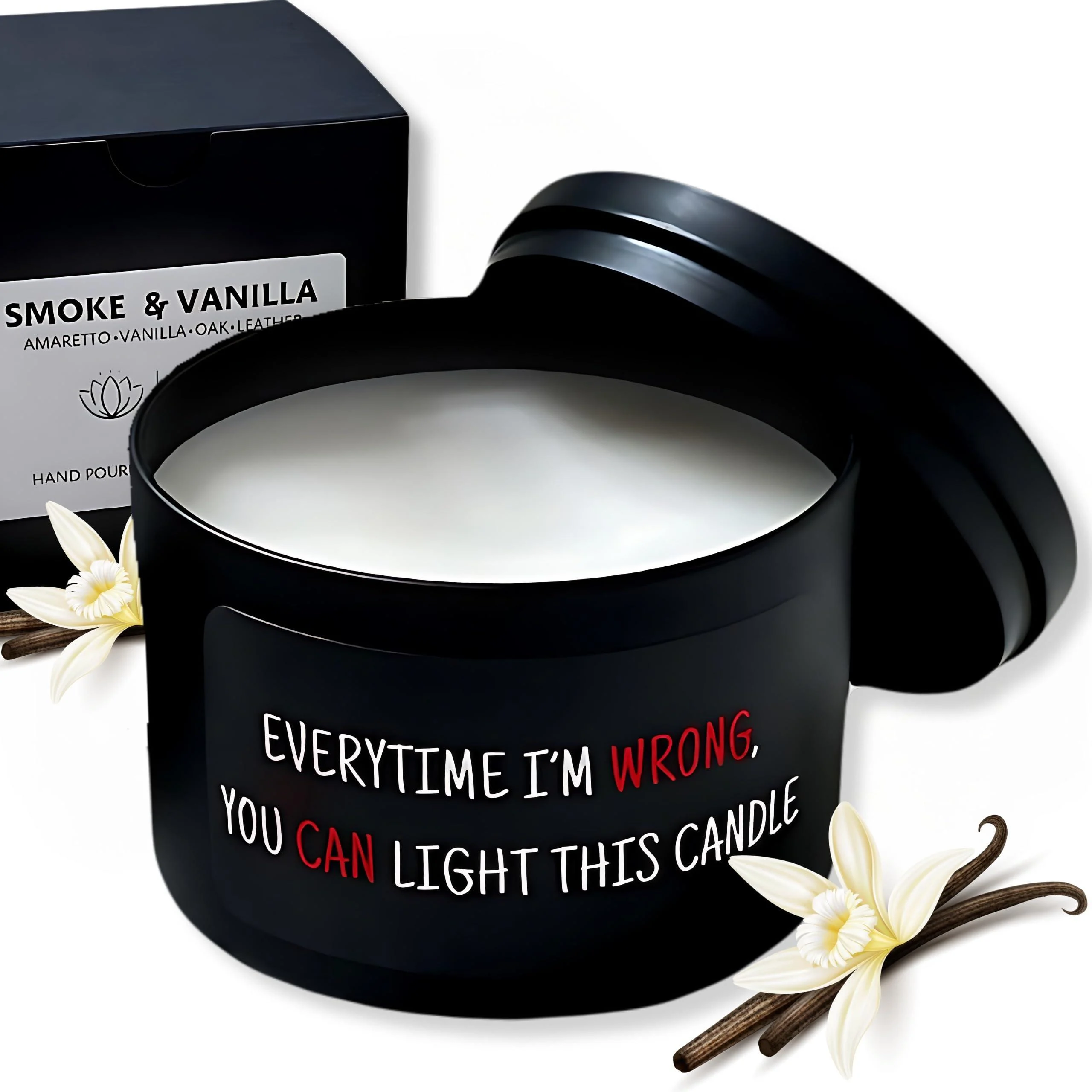 Scented Candles for Men Candles for Women Vanilla Smoke Candle - 8 oz | Humorous Gift for Men Gift for Women - Delightful Gift Box Included | Soy Candle in Black Jar