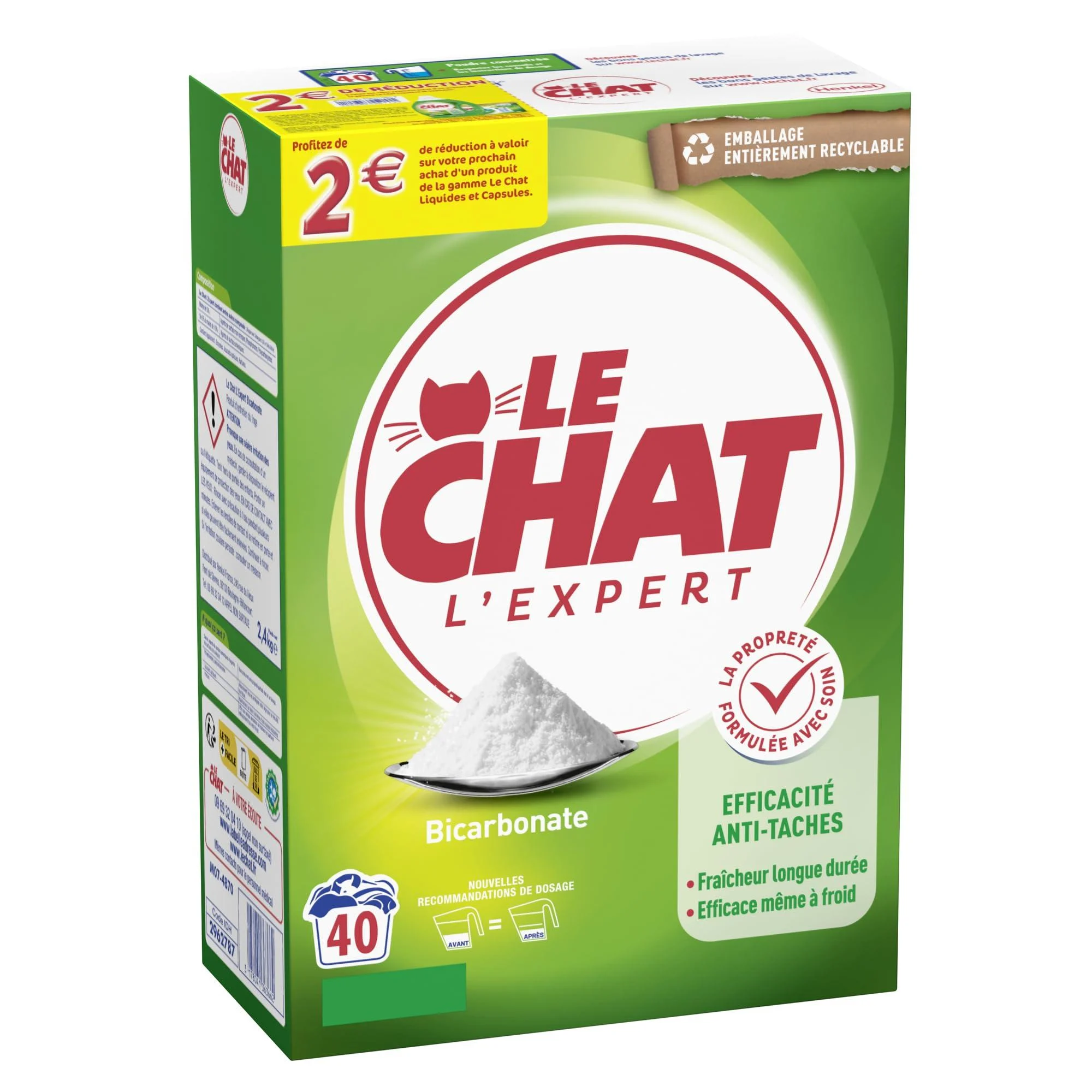 Le Chat - l'Expert - Detergent Powder - Effective Anti-Stain - Long-lasting freshness - Effective even in cold conditions - B