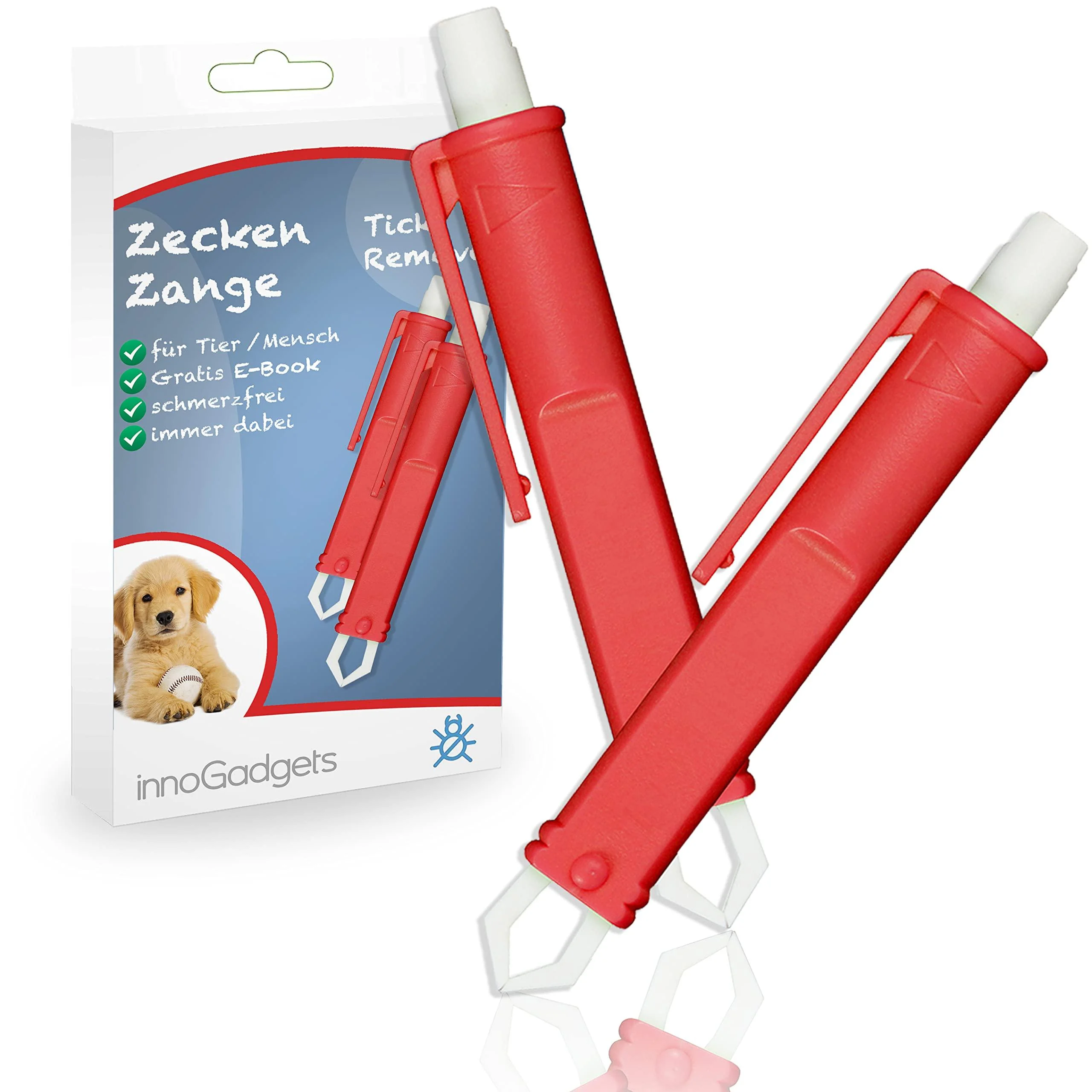 innoGadgets tick tweezers 2X | Remove ticks in no time | with micro hook | Red