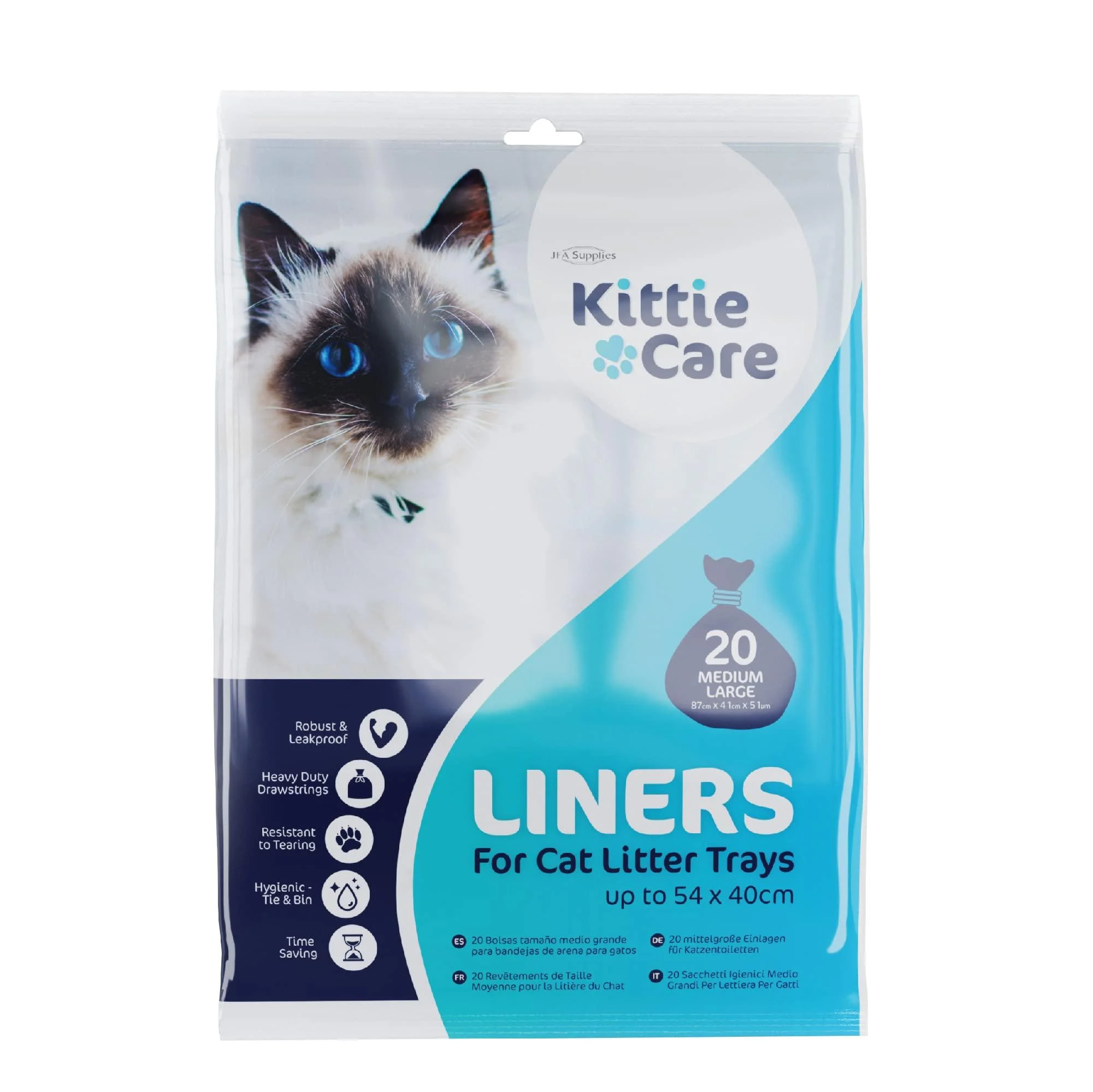Pack of 20 M/L Kittie Care Cat Litter Liners for Medium and Large Boxes