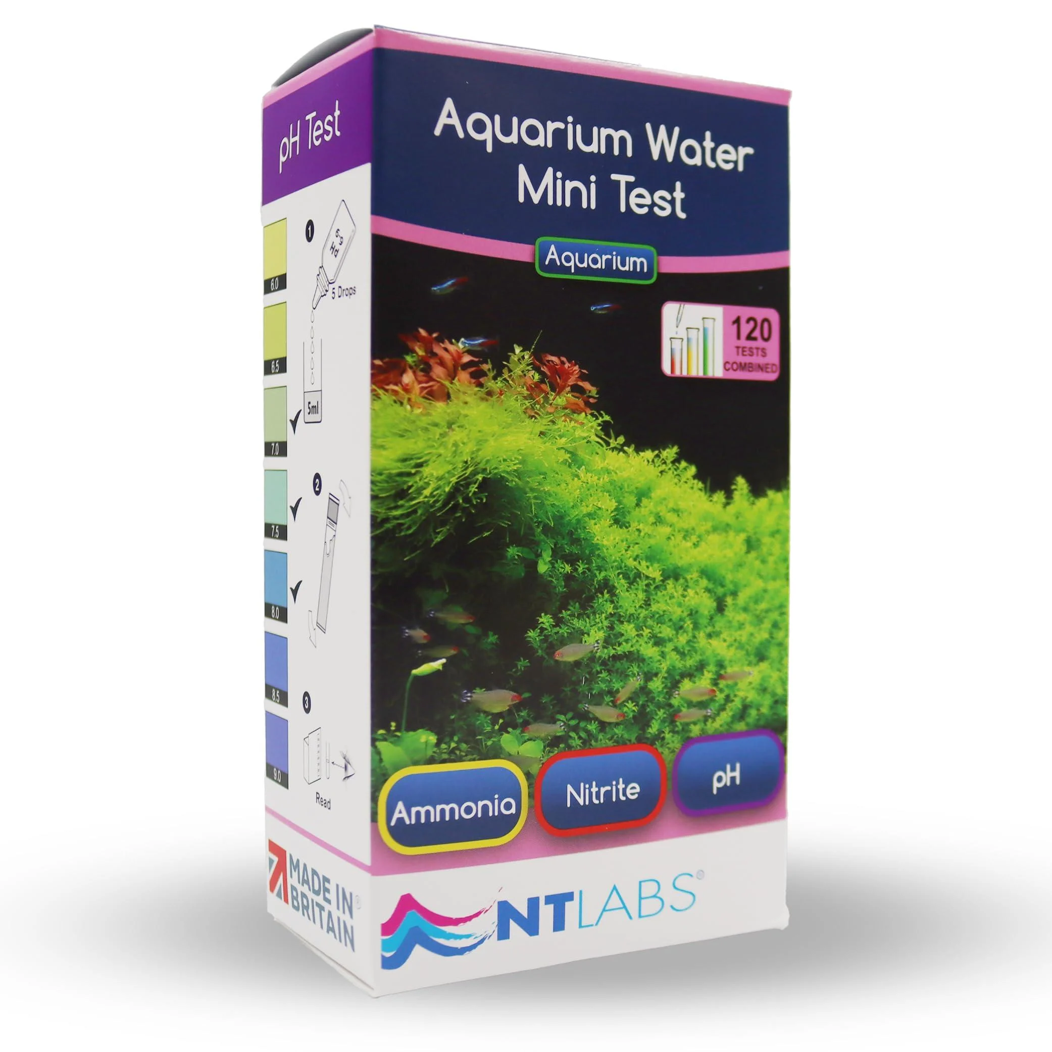 NT Labs Aquarium Water Mini Test (3 Key Parameters - pH Nitrite and Ammonia) Maintain Excellent Water Quality Accurate Results Liquid Drop Tests