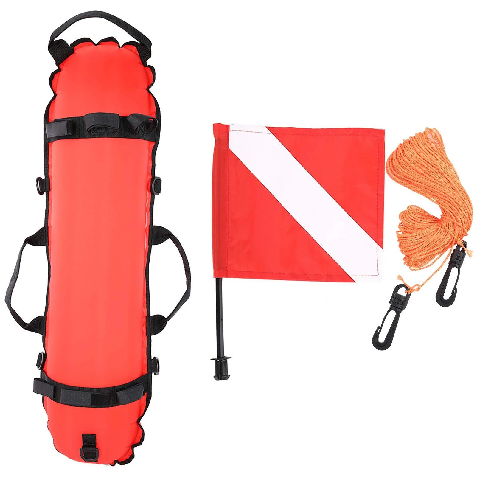 Diving Float Ball, Inflation Torpedo Buoy Float Ball & Flag with Rope (with 2 Plastic Buckles) - Dilwe