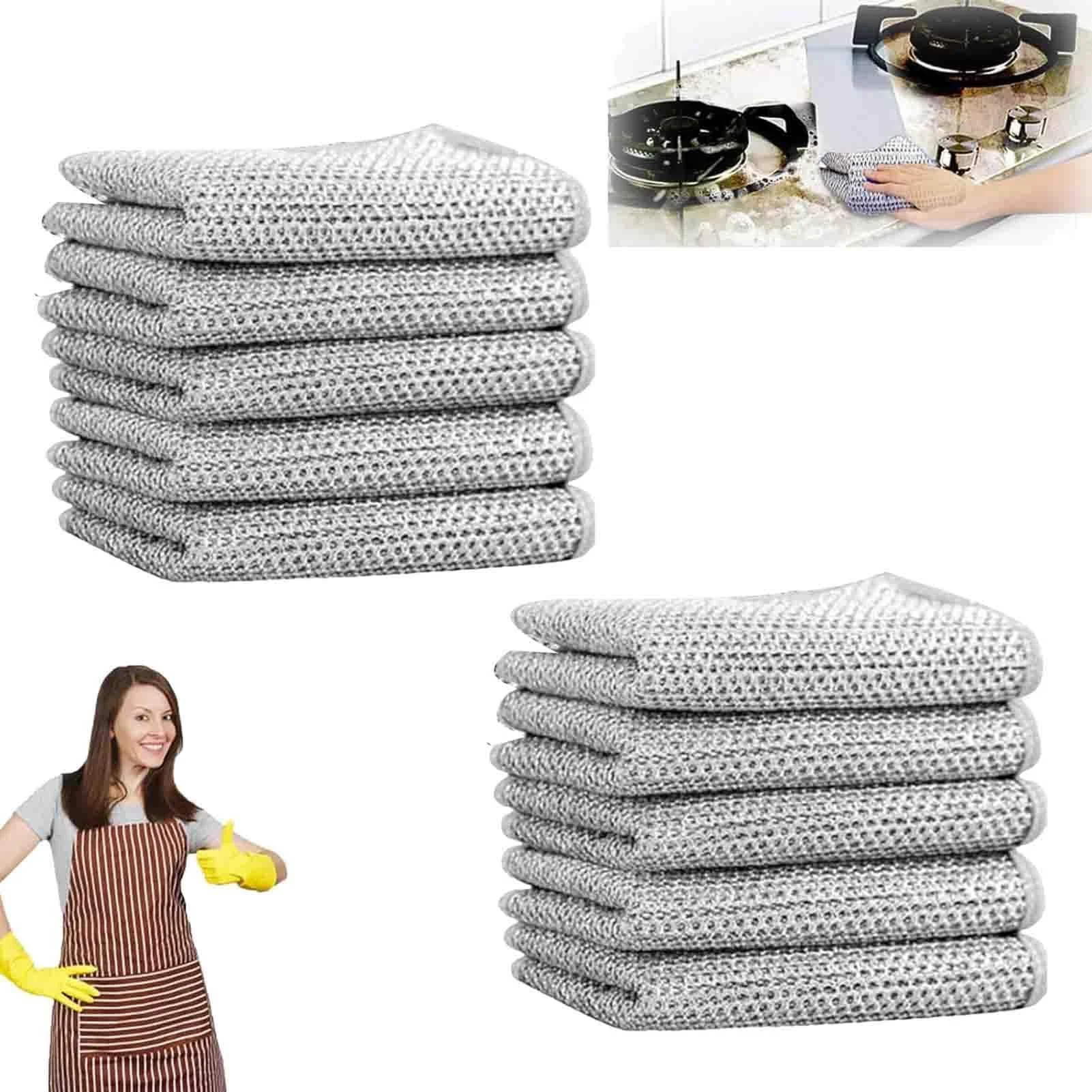 Acssart Wire Dishcloth 2024 New Multipurpose Non-Scratch Wire Dishcloth Multipurpose Wire Miracle Cleaning Cloths Soft Wire Dishwashing Rags (10PCS)