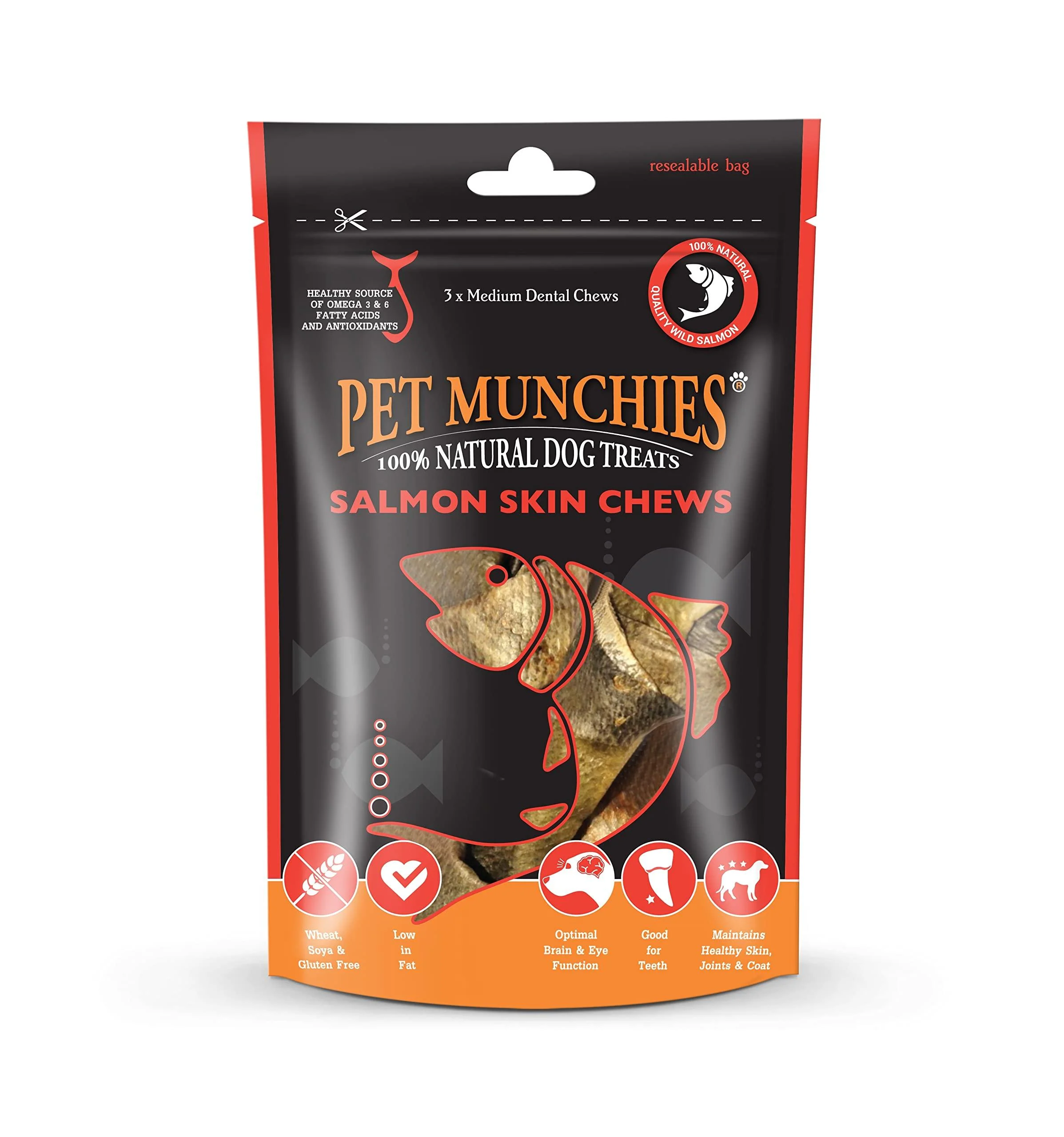 Pet Munchies Salmon Skin Chew Medium (Pack of 8 x 90g)