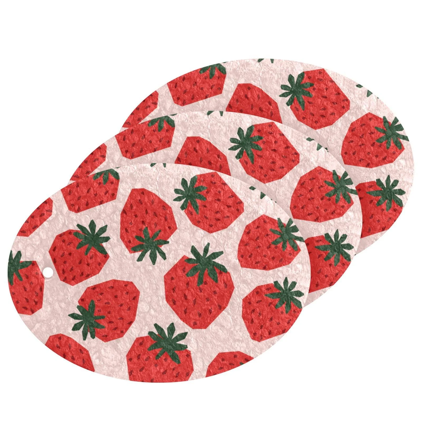 3-Pack Cleaning Kitchen Sponges Oval Strawberry Fruit with Light Pink Kitchen Cellulose Dishwashing Wood Pulp Cotton