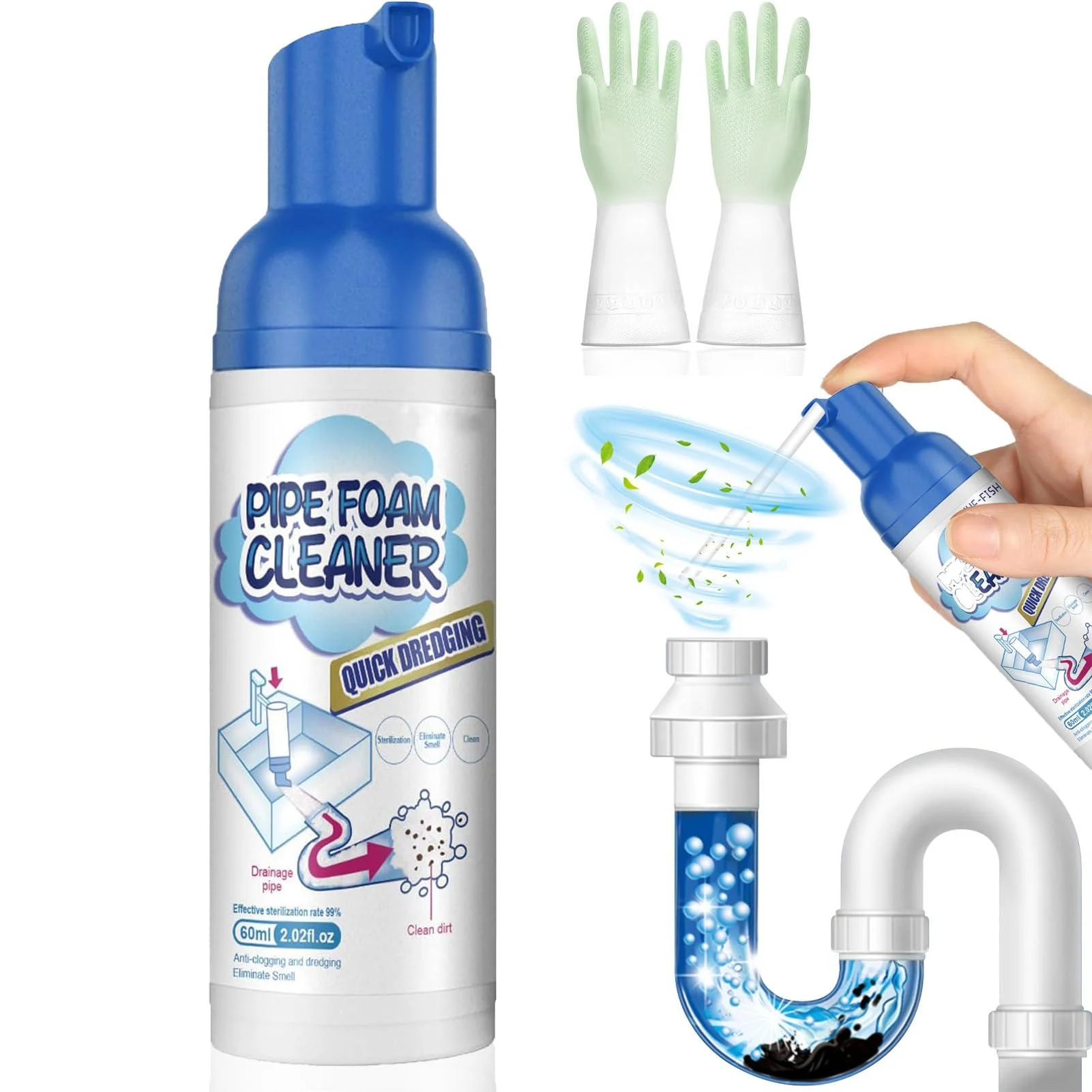 Japanese Drain Foam Cleaner 2.02 Fl Oz Sink Drain Cleaning Foam Herios Drain Cleaner Foam Expanding Foam Drain Cleaner (1) - Diulala