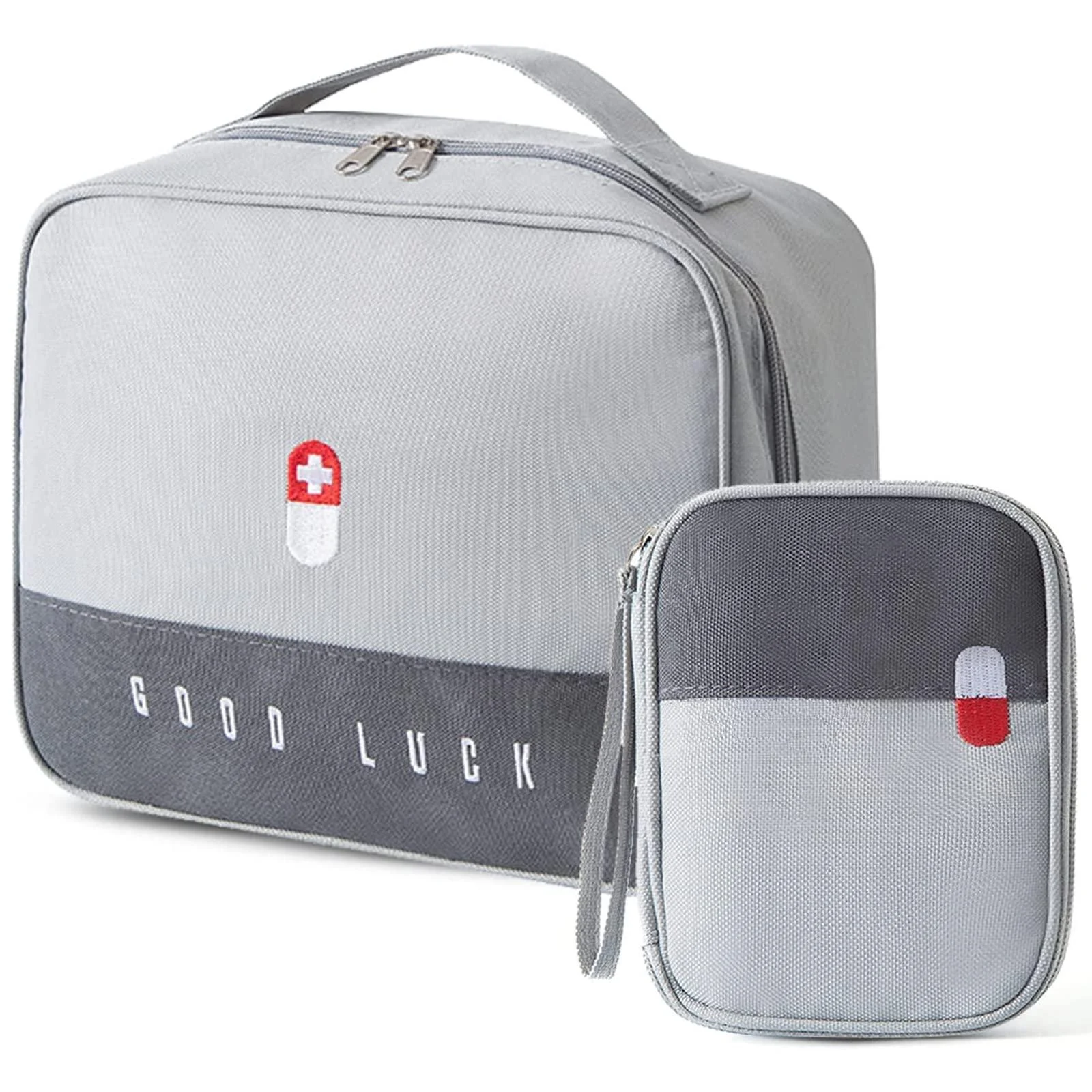 2stk medication bag travel coatcool big capacity emergency bag empty first help bag waterproof medicine storage bag portable medication pocket travel pharmacy for camping at home gray