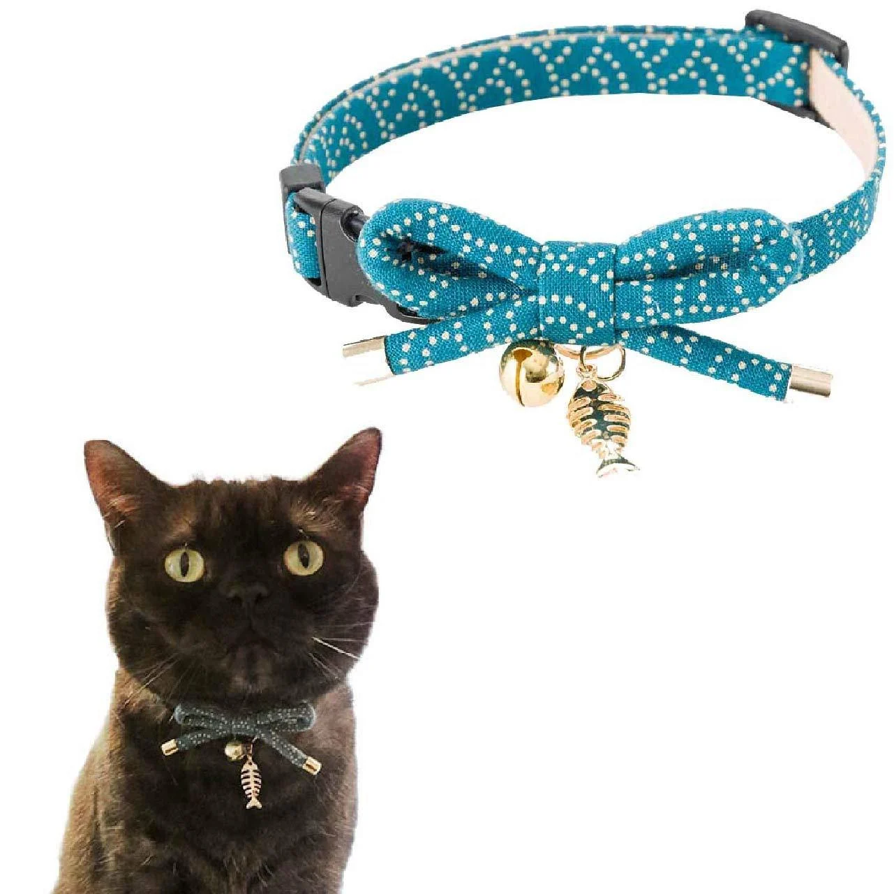 Necoichi Zen Fish Charm Cat Collar Blue