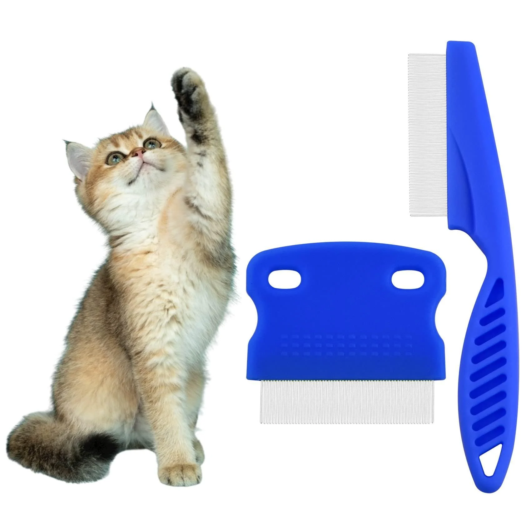 2 Pcs Cat Combs Flea Comb for Cats Dogs Lice Tear Stain Remover Combs Fine Tooth Grooming Removal Tool (Blue 2Pcs) - MELGO