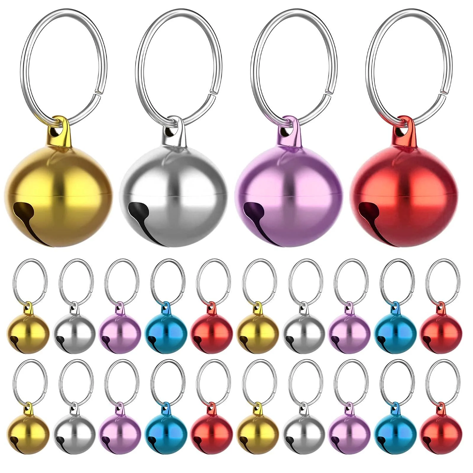 Molain 24pcs Cat Bells with Keyrings- Dog Collar Bells, Training Jingle Bell Collar Pendant Pet Accessories Festival Party DIY Small Bells Mixed Color