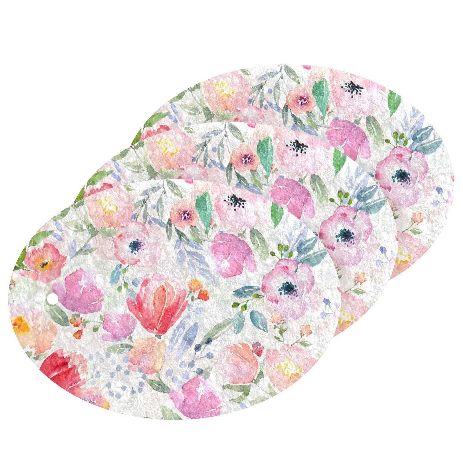 3-Pack Cleaning Kitchen Sponges Oval Pink Flowers Daisy Kitchen Cellulose Dishwashing Wood Pulp Cotton