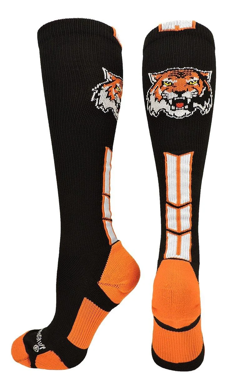 MadSportsStuff Tigers Logo Over the Calf Socks Black/Orange Medium