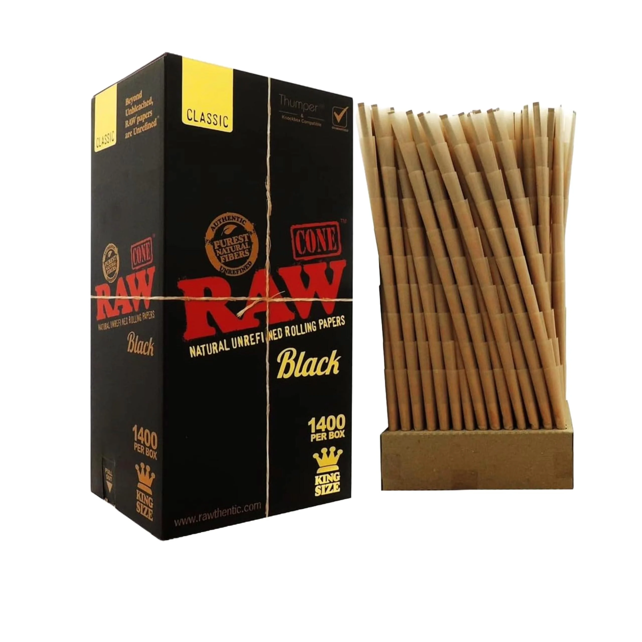 RAW Black Classic King Size Pre Rolled Cones - 1400 Count