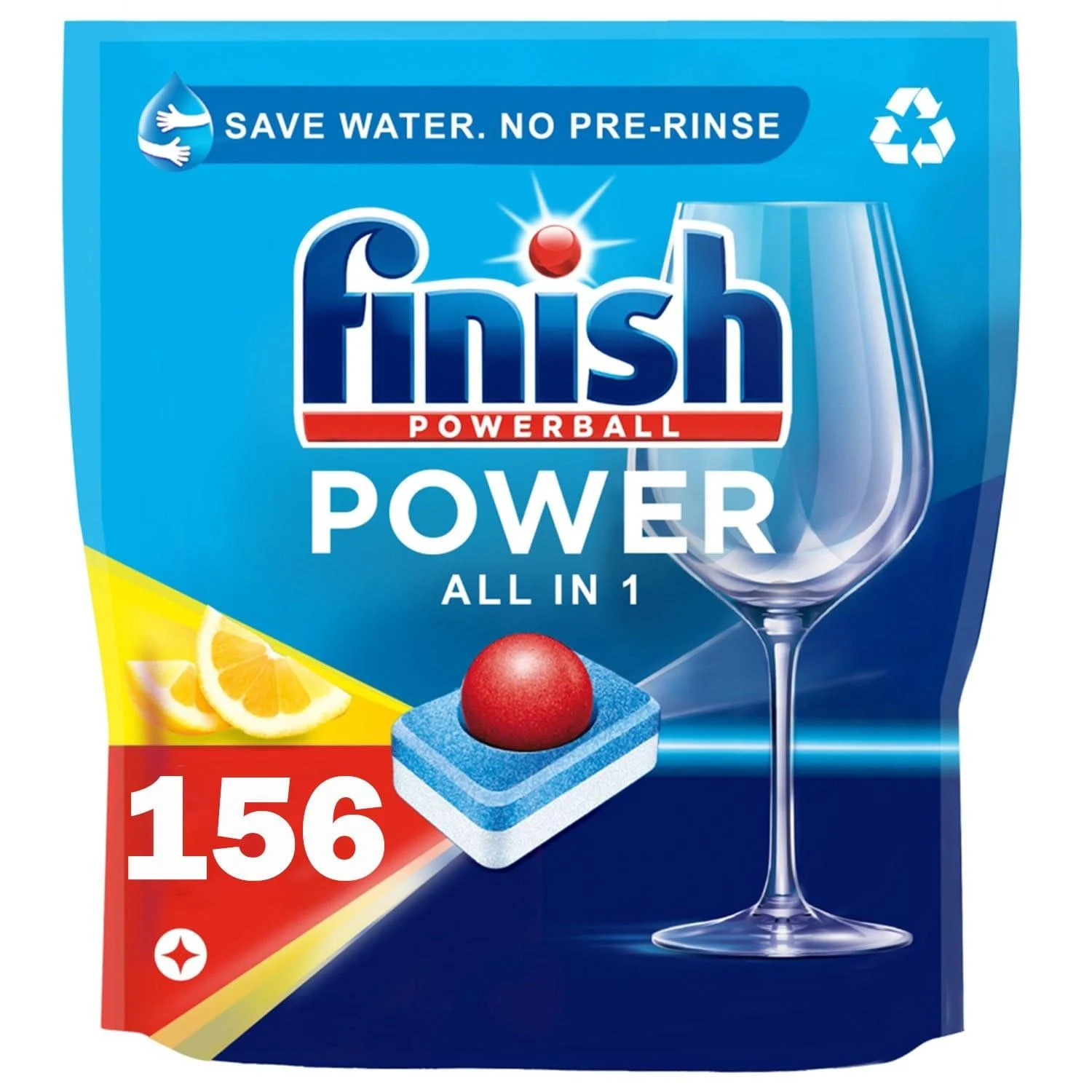 6 x 26 Finish Powerball All In One Lemon Dishwasher Tablets Total 156