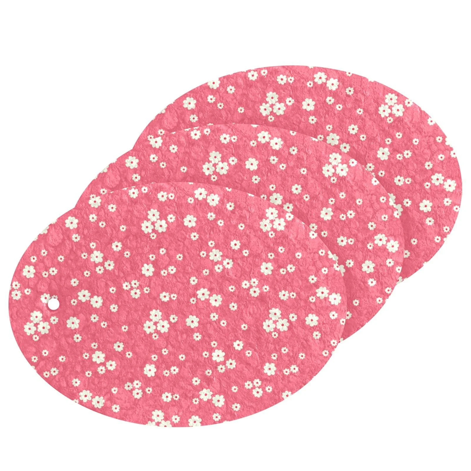 3-Pack Cleaning Kitchen Sponges Oval Pretty Flowers Kitchen Cellulose Dishwashing Wood Pulp Cotton