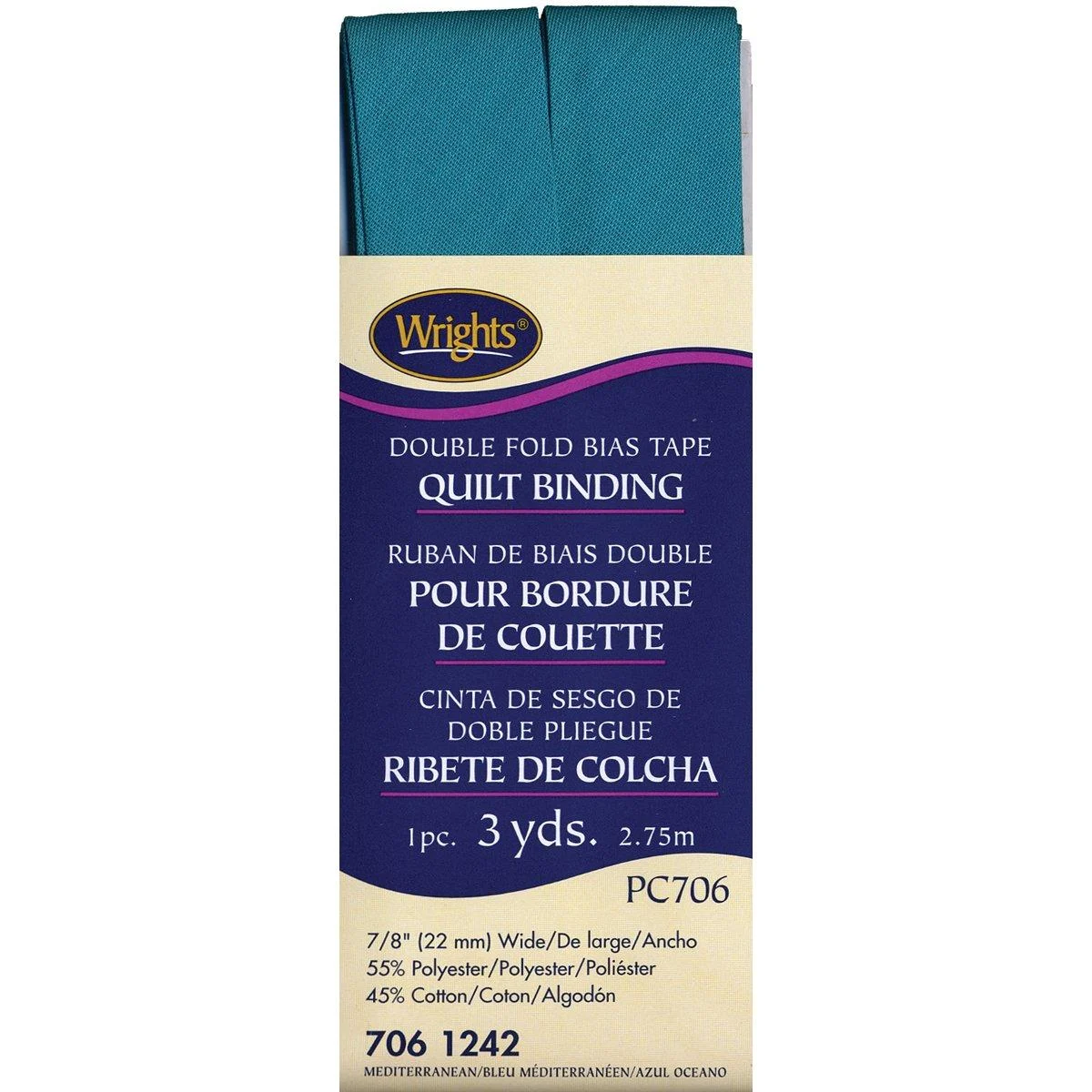 Wrights 117-706-1242 Double Fold Quilt Binding Bias Tape Mediterranean 3-Yard
