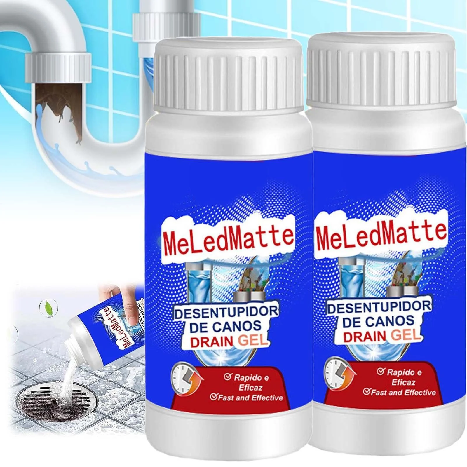 Meledmatte Drain Gel Powerful Pipe Dredging Agent Powerful Pipe Dredging Agent Meledmatte Unblock Clogged Drains with Ease (2PCS) - BJYH