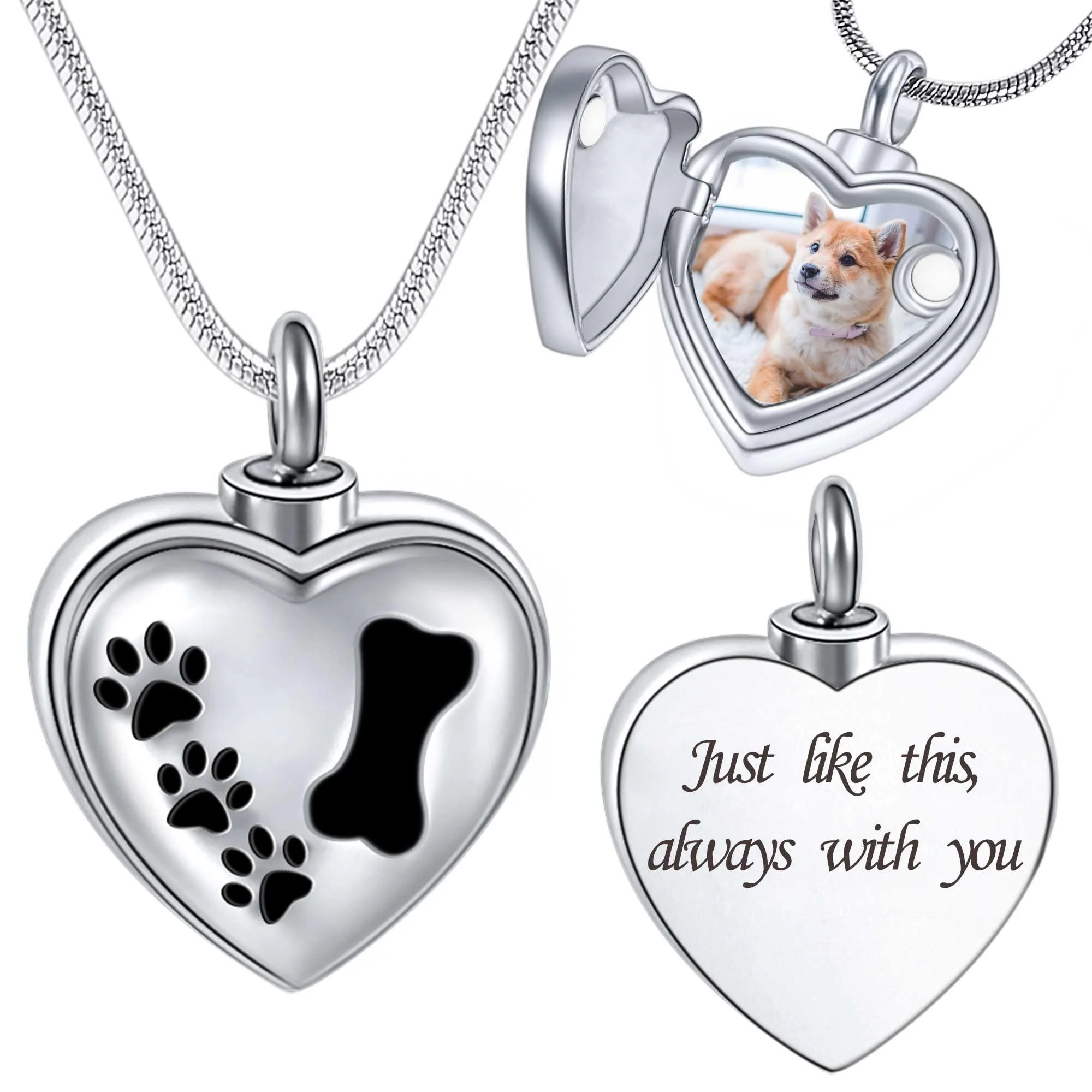 Farfume Custom Lockets for Ashes Personalized Heart Ash Necklace Jewellery with Photo & Text - Keepsake Urn Necklace for Human/Pet Ashes 0016-Pawprint