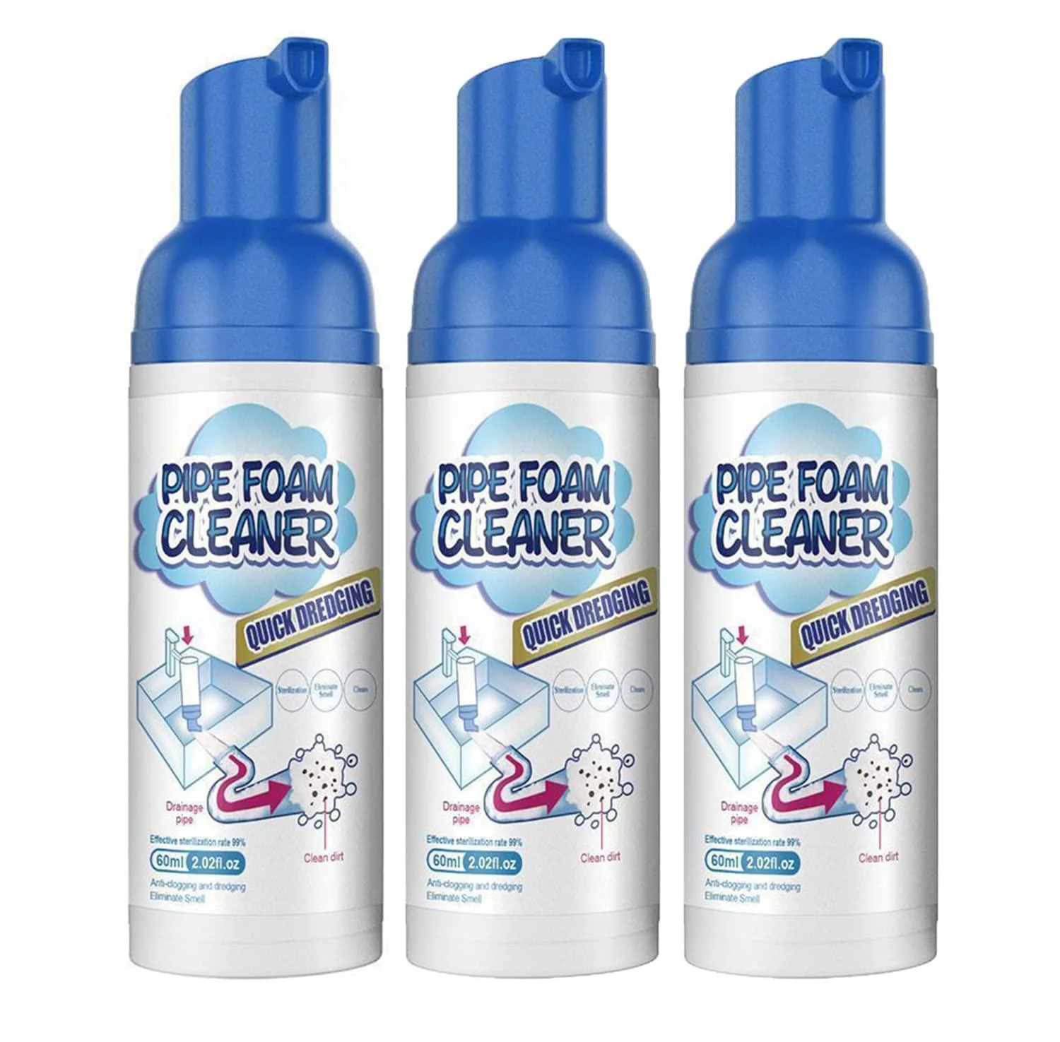 Drain Foam Cleaner Pipe Dredge Deodorant Foam Cleaner Liquid Hair Drain Clog Remover & Cleaner Powerful Sink and Drain Cleaner Fast Foaming for Kitchen Toilet Pipeline Quick Cleaning Tool (3PC) - Generic