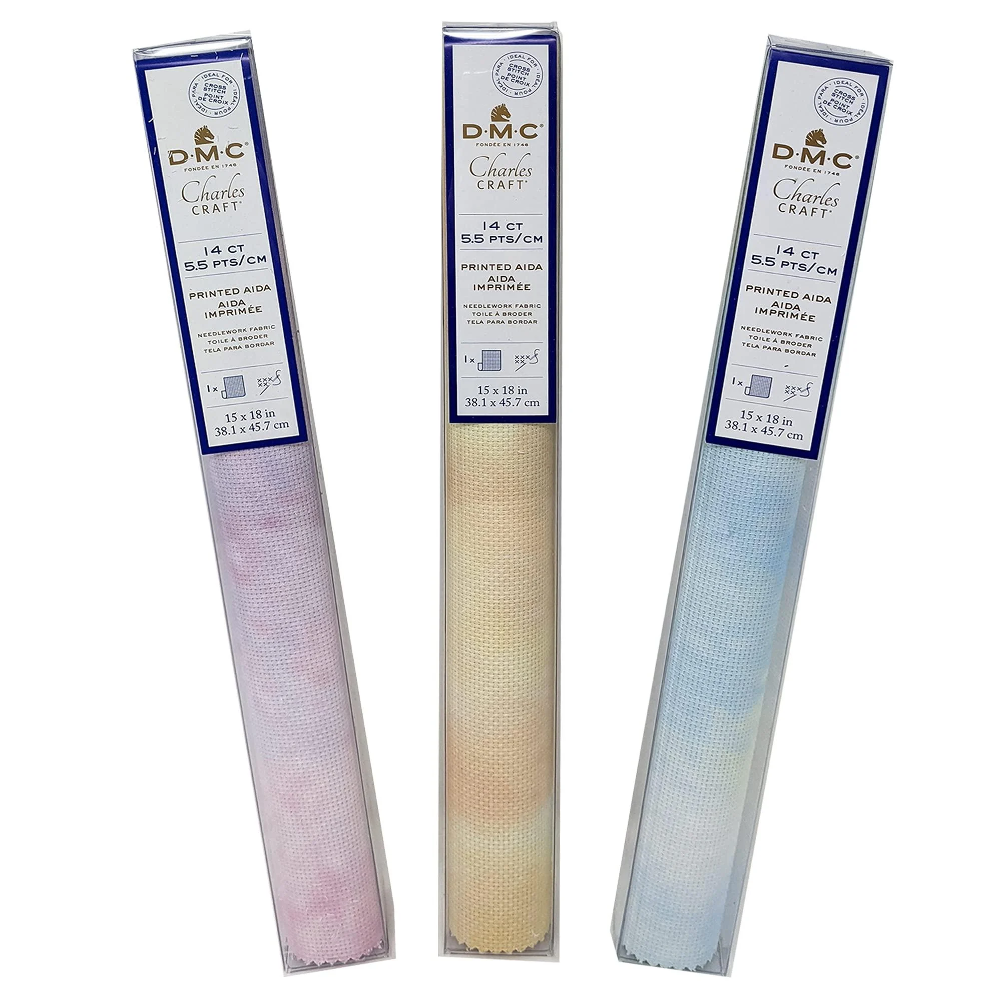 Printed Aida Cloth Bundle, 3 Mottled Colors Include Dew, Sunset & Sand, 14 ct. Plus Decorative 'needleworker' Magnet - NA
