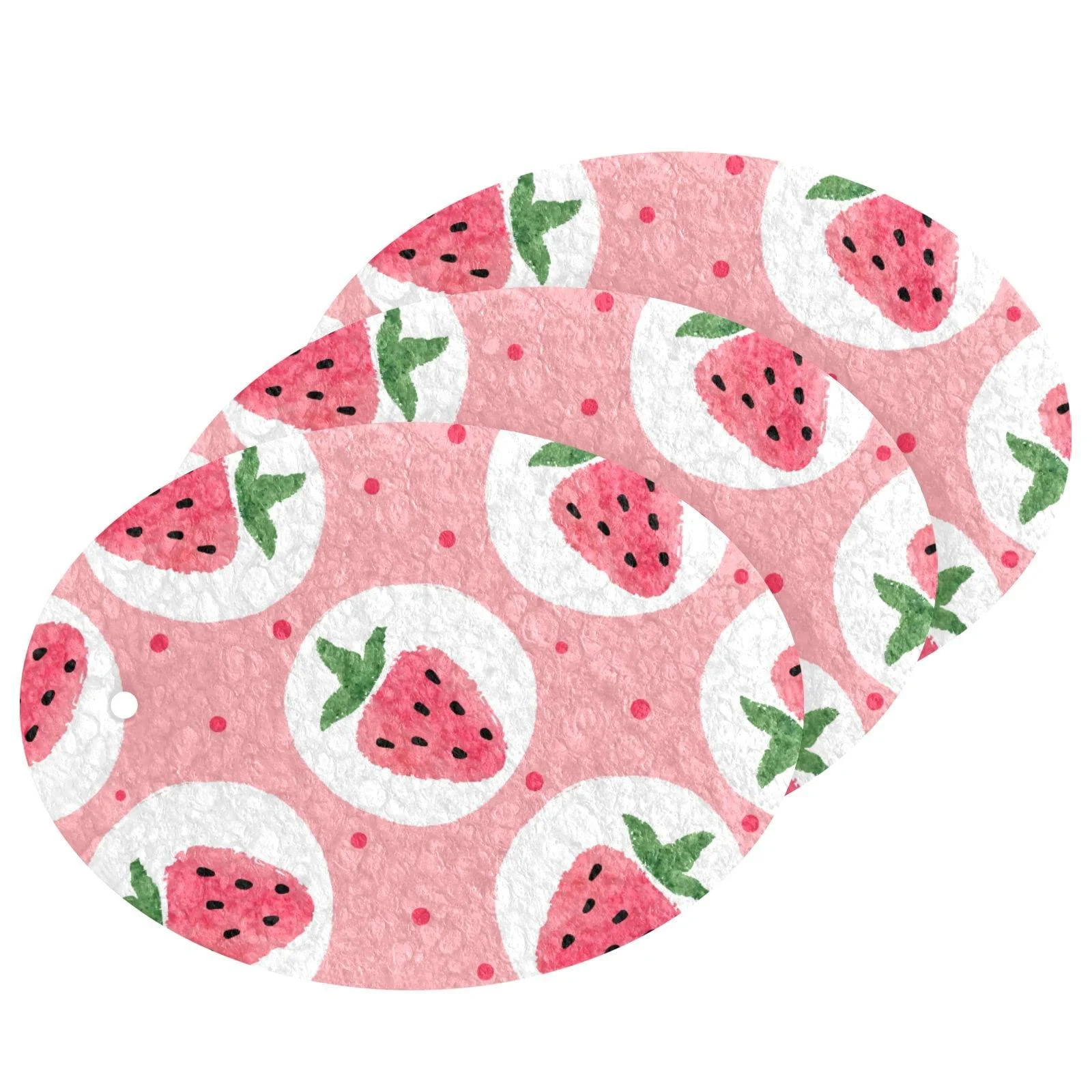3-Pack Cleaning Kitchen Sponges Oval Seamless Strawberry Kitchen Cellulose Dishwashing Wood Pulp Cotton