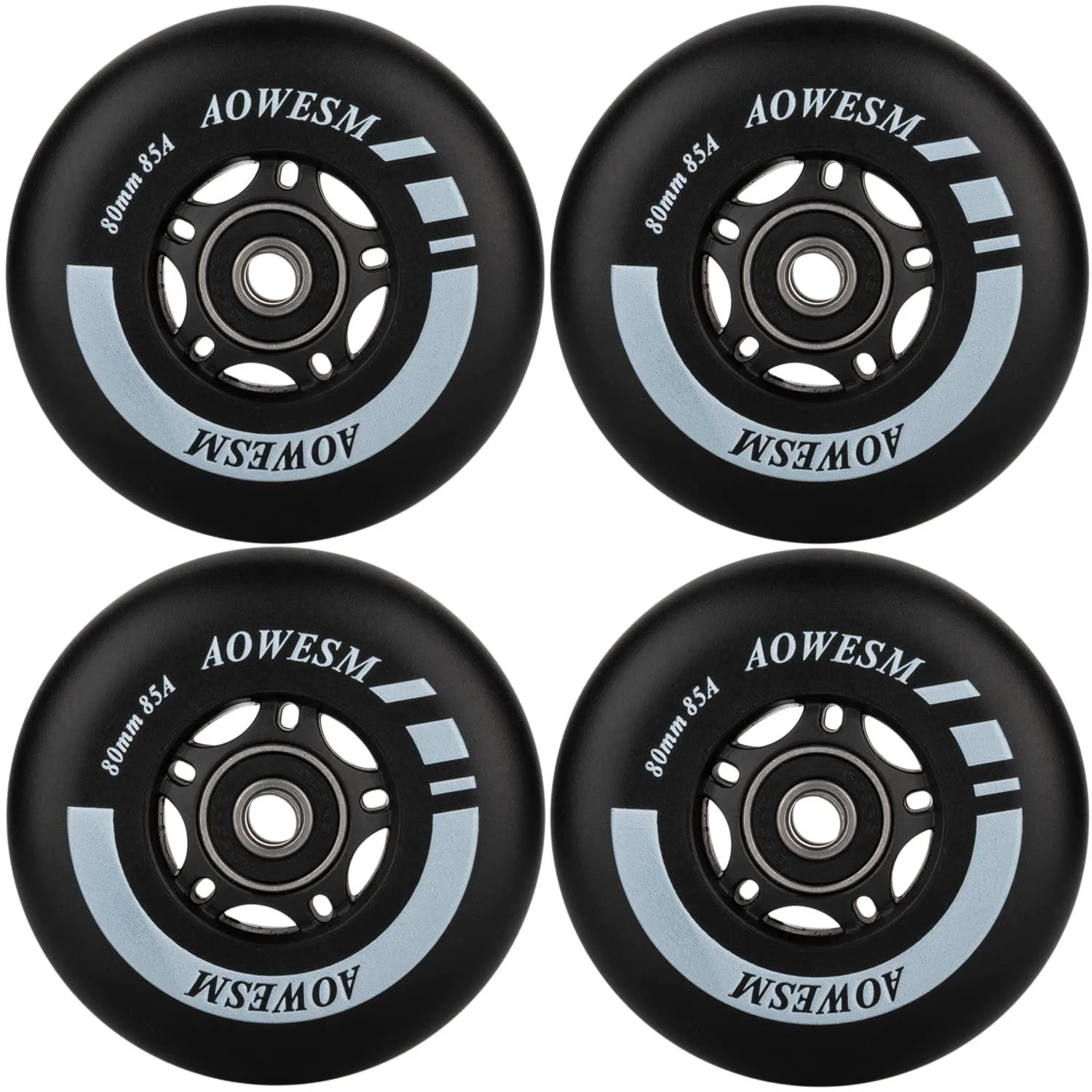 AOWESM Inline Skate Wheels 72mm 76mm 80mm 85A Outdoor Roller Blades Hockey Skates Replacement Wheels w/Bearings ABEC-9 and Floating Spacers (4 Pack) Black 80mm