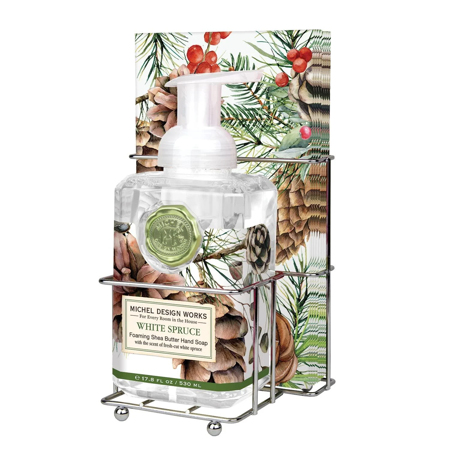 Michel Design Works Scented Foaming Hand Soap and Napkin Caddy Set White Spruce