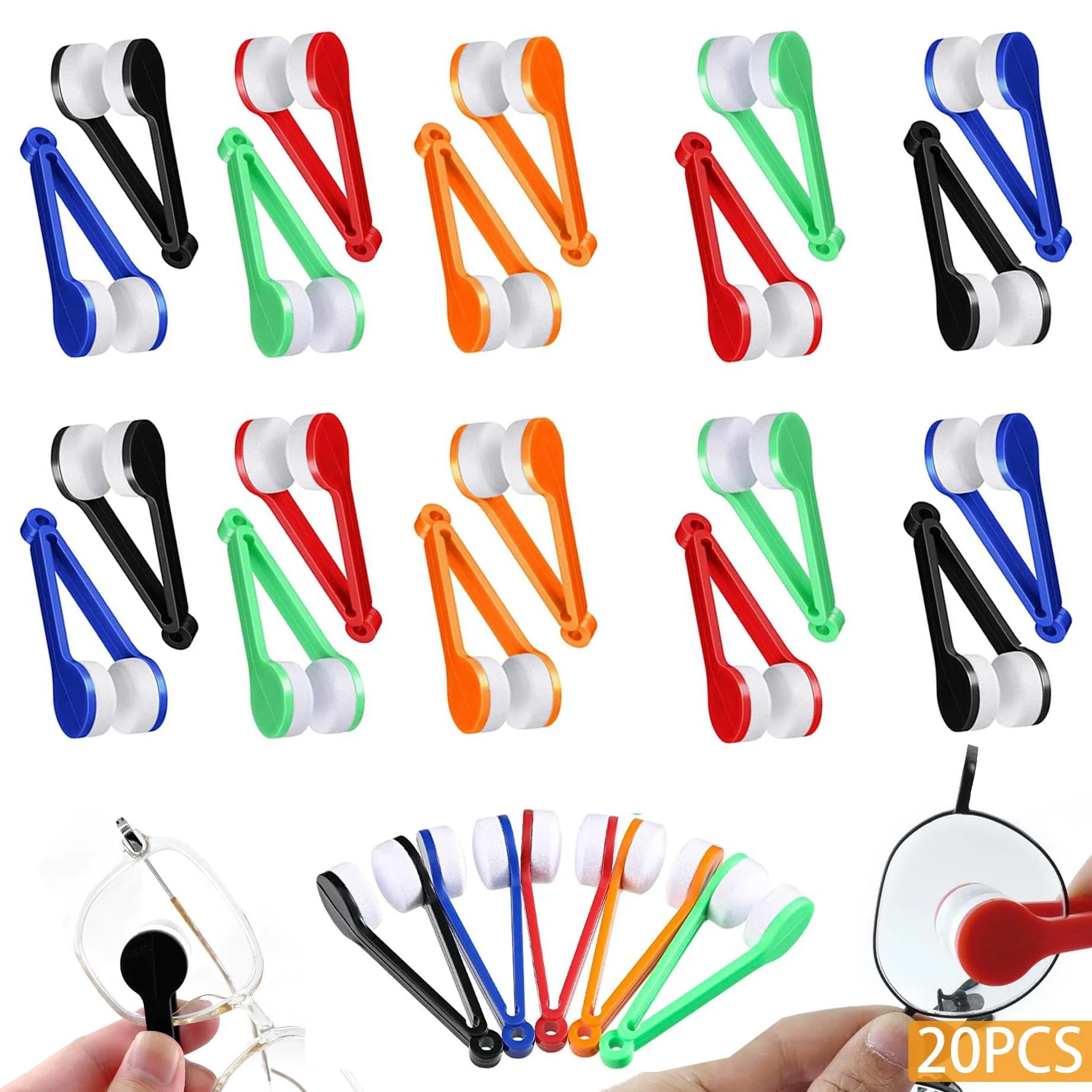 20Pcs Mini Sun Glasses Eyeglass Microfiber Spectacles Cleaner Spectacles Cleaner Brush Cleaning Tool Glasses Soft Cleaner Tool Eyeglasses Cleaner Microfiber Cleaning Clip-5 Colors